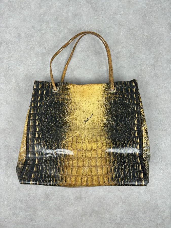 Roberto Cavalli Roberto Cavalli Black Leather Crocodile Embossed Tote Bag Size ONE SIZE - 8 Thumbnail