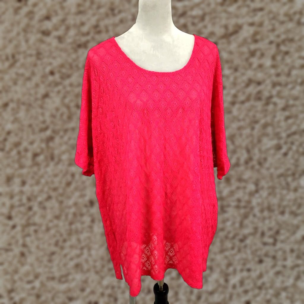 Vintage Catherines Maggie Barnes Blouse Top Women 2X Lace Sheer Crochet 22W 24W Pink Nylon Spandex Rayon Lace Crochet Accents Size XXL / US 16-18 / IT 52-54 - 1 Thumbnail