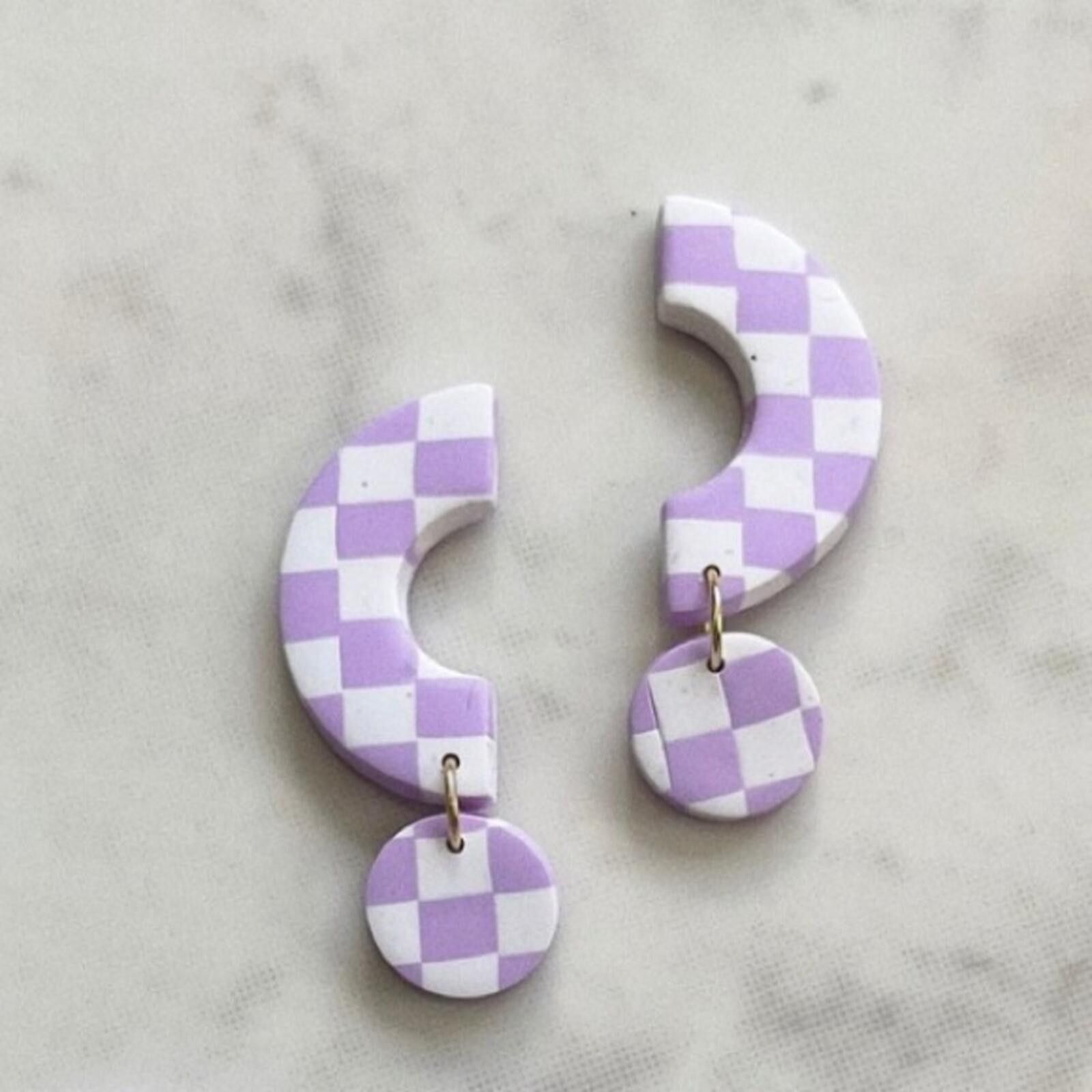 Urban Outfitters Handmade / Lilac Checker Statement Earrings Size ONE SIZE - 3 Thumbnail