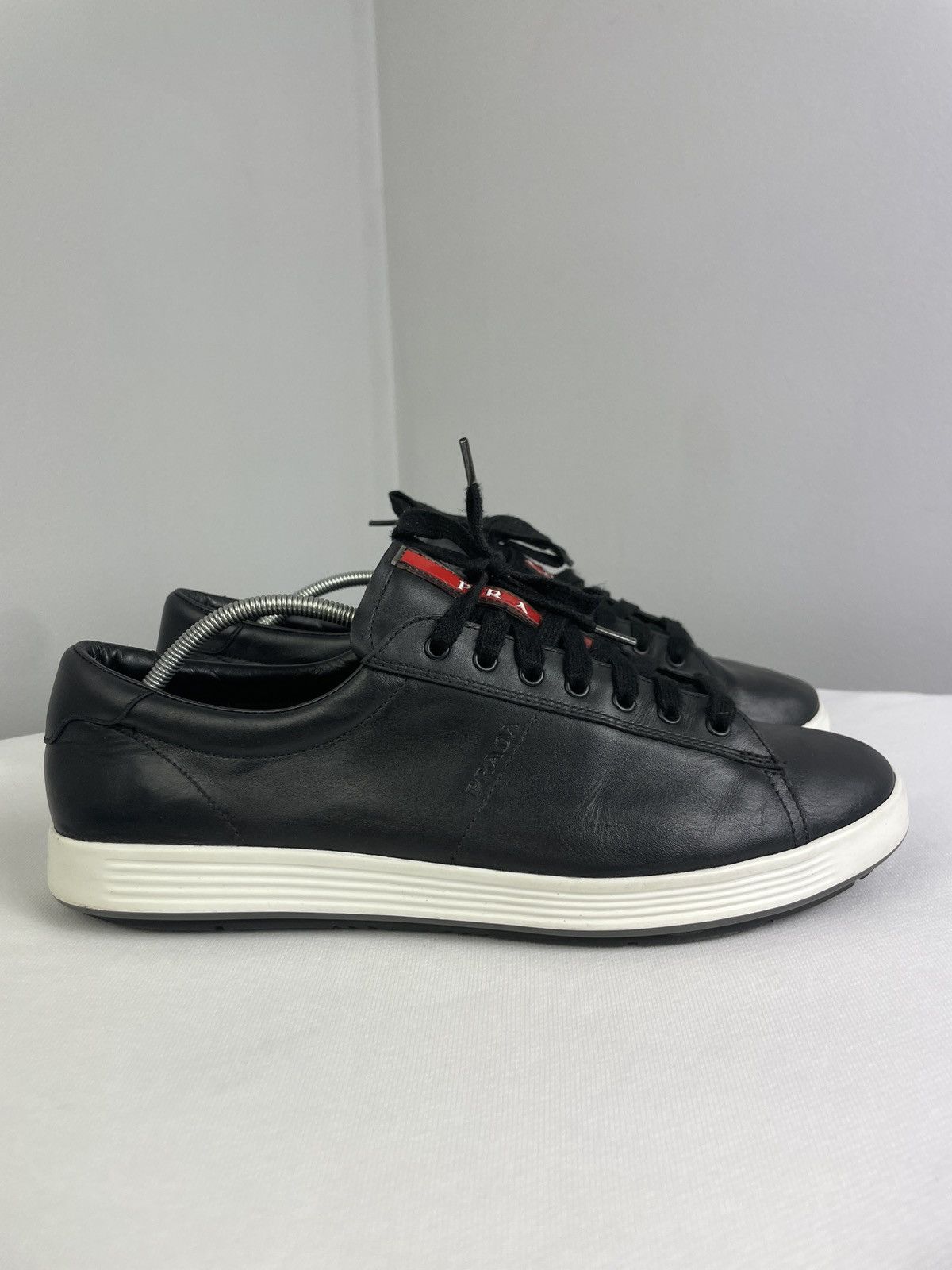 Prada Prada Linea Rossa Black Leather Sneakers – Vitello Plume Size US 8 / EU 41 - 2 Thumbnail