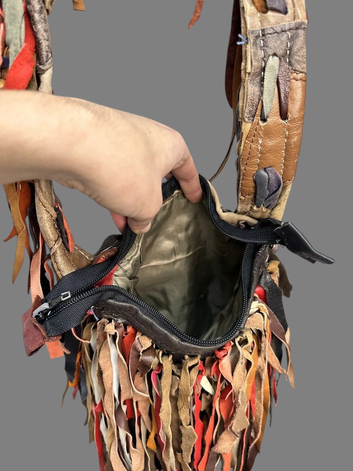 KMRii Artisan Multi Leather Fringe Bag Avantgarde Style Size ONE SIZE - 14 Thumbnail