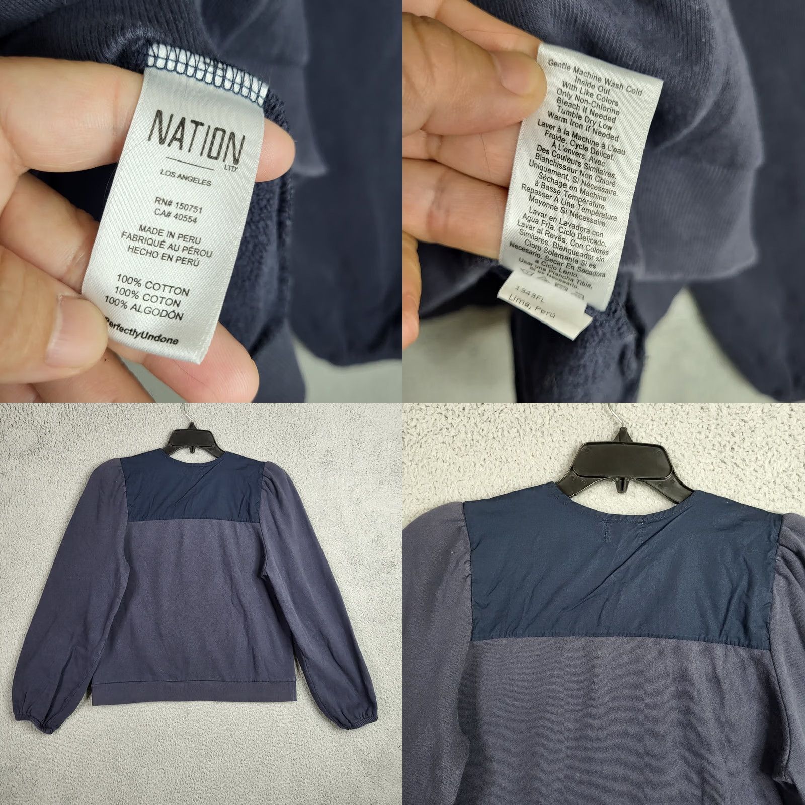 Nation LTD NATION LTD Bonnie Bibbed Women's navy blue cotton Sweatshirt Size L Size L / US 10 / IT 46 - 8 Thumbnail