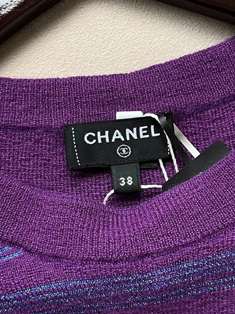 Chanel Chanel 23B purple striped shiny cashmere round-neck short- Size XS / US 0-2 / IT 36-38 - 3 Thumbnail