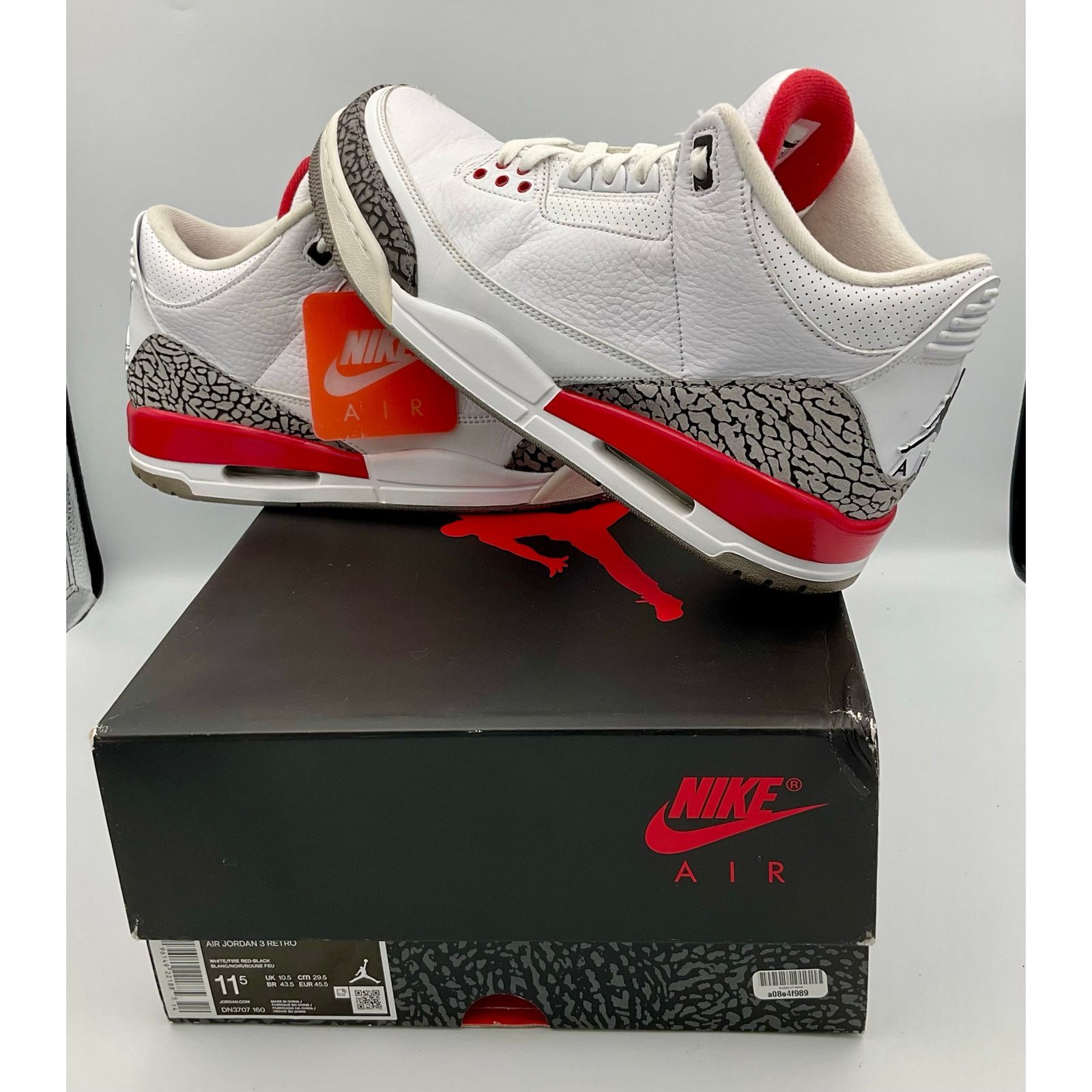 Nike Air Jordan 3 Retro Fire Red DN807-160 M11.5 Preowned Size US 11.5 / EU 44-45 - 3 Thumbnail