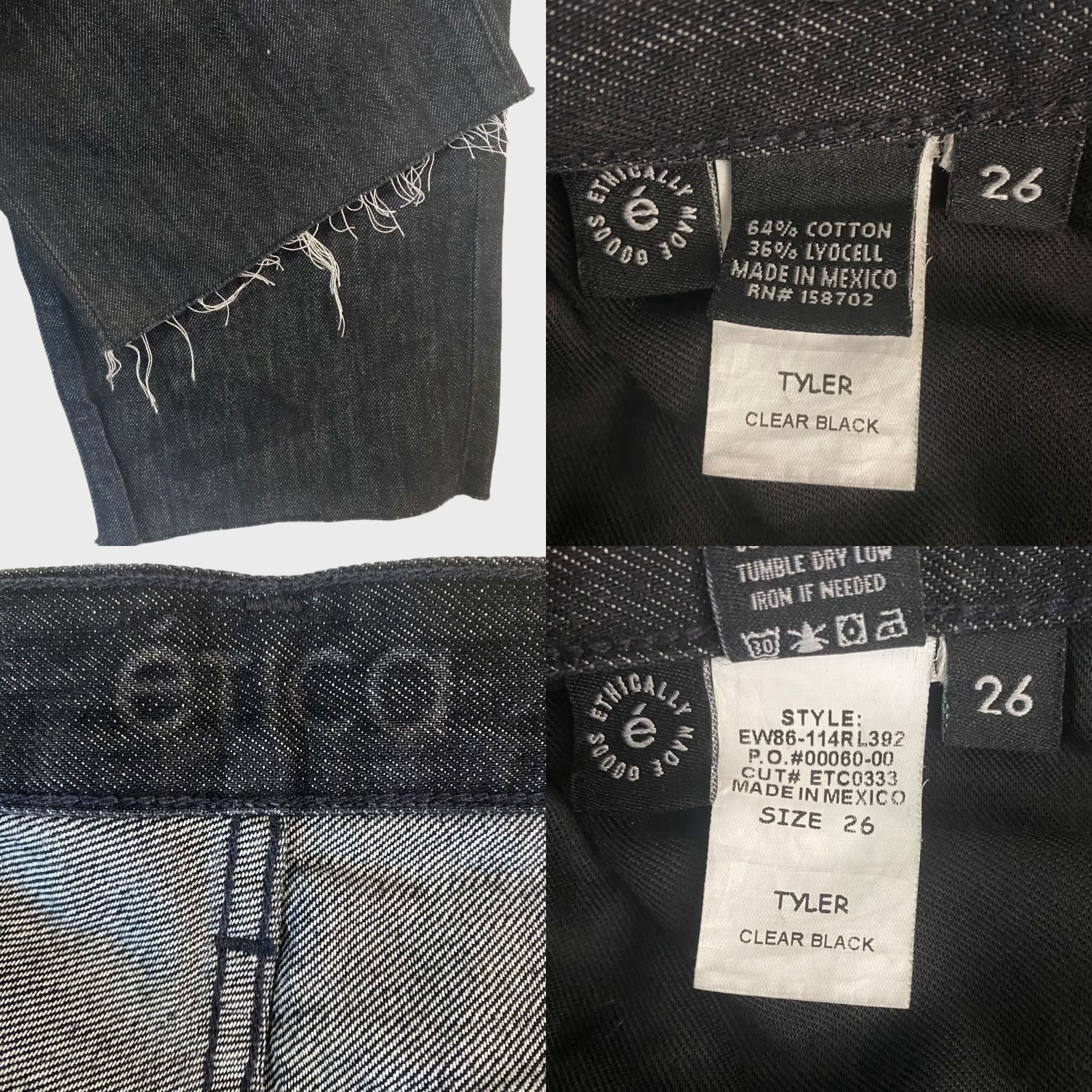 Vintage Ética Tyler Straight Leg Jeans Black Wash Denim High-Rise 26 Women/Womens 5-Pocket Style Button Fly Raw Hem denim Trending Sustainable New Size 26" / US 2 / IT 38 - 8 Thumbnail