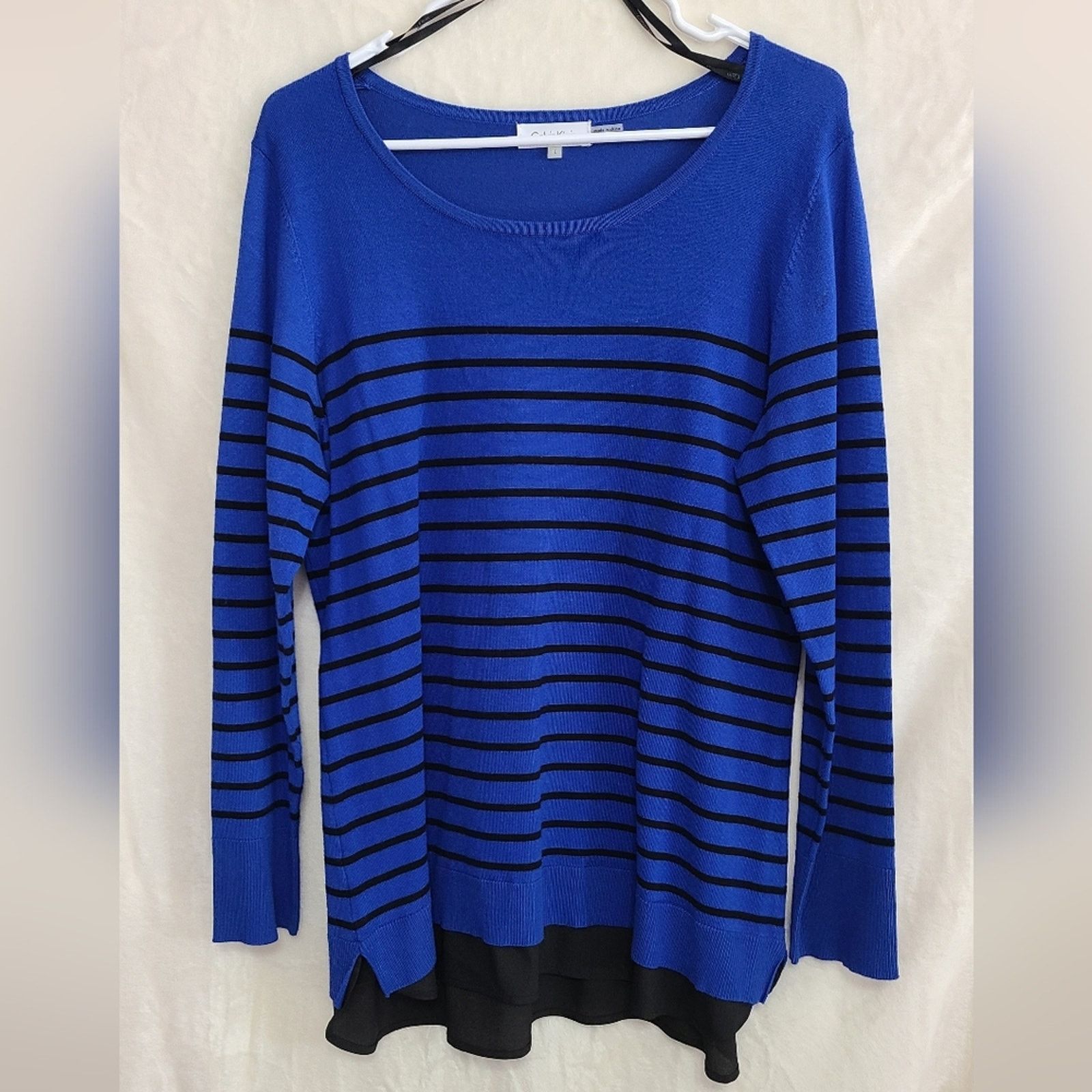 Calvin Klein Calvin Klein Women's Blue & Black Striped Sweater Size L Size L / US 10 / IT 46 - 1 Thumbnail