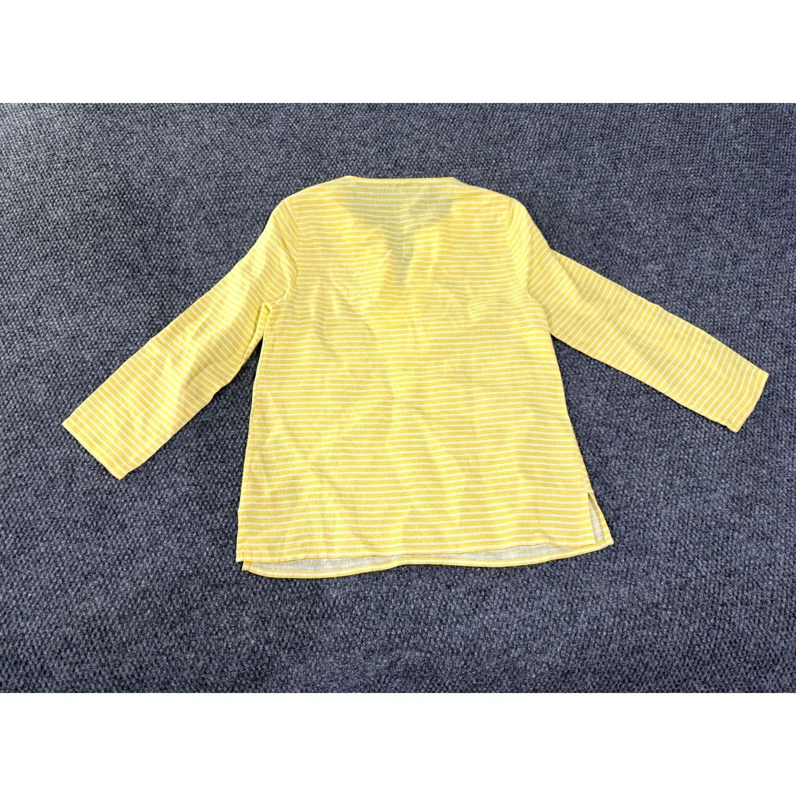 Talbots Talbots Blouse Womens Petite P Yellow White Striped Linen Embroidered Long Sleeve V-Neck Casual Workwear Size XXS / US 00 / IT 34 - 7 Thumbnail