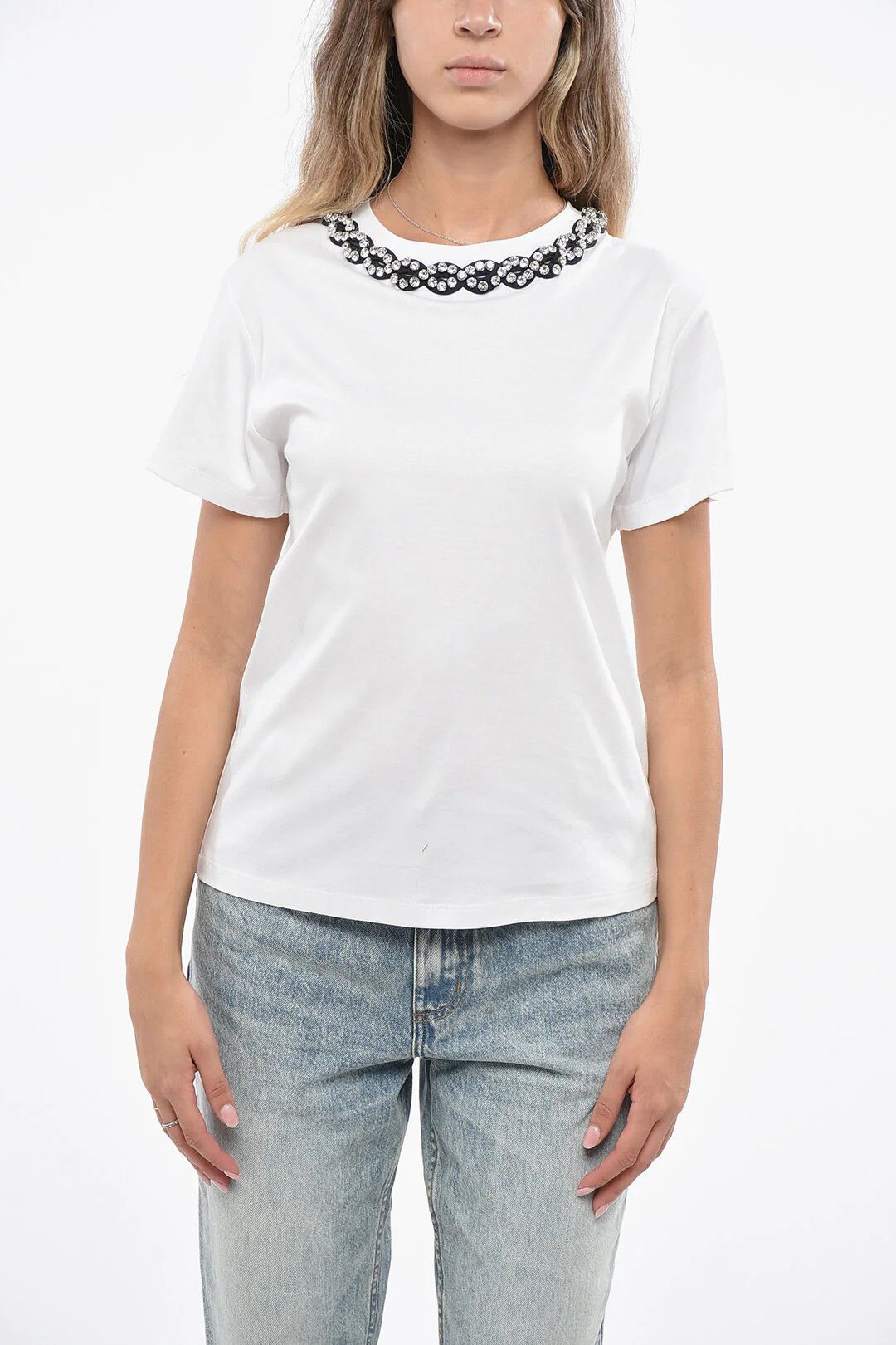 Valentino og1mm0426 Cotton Crewneck T-Shirt in White Size S / US 4 / IT 40 - 1 Thumbnail