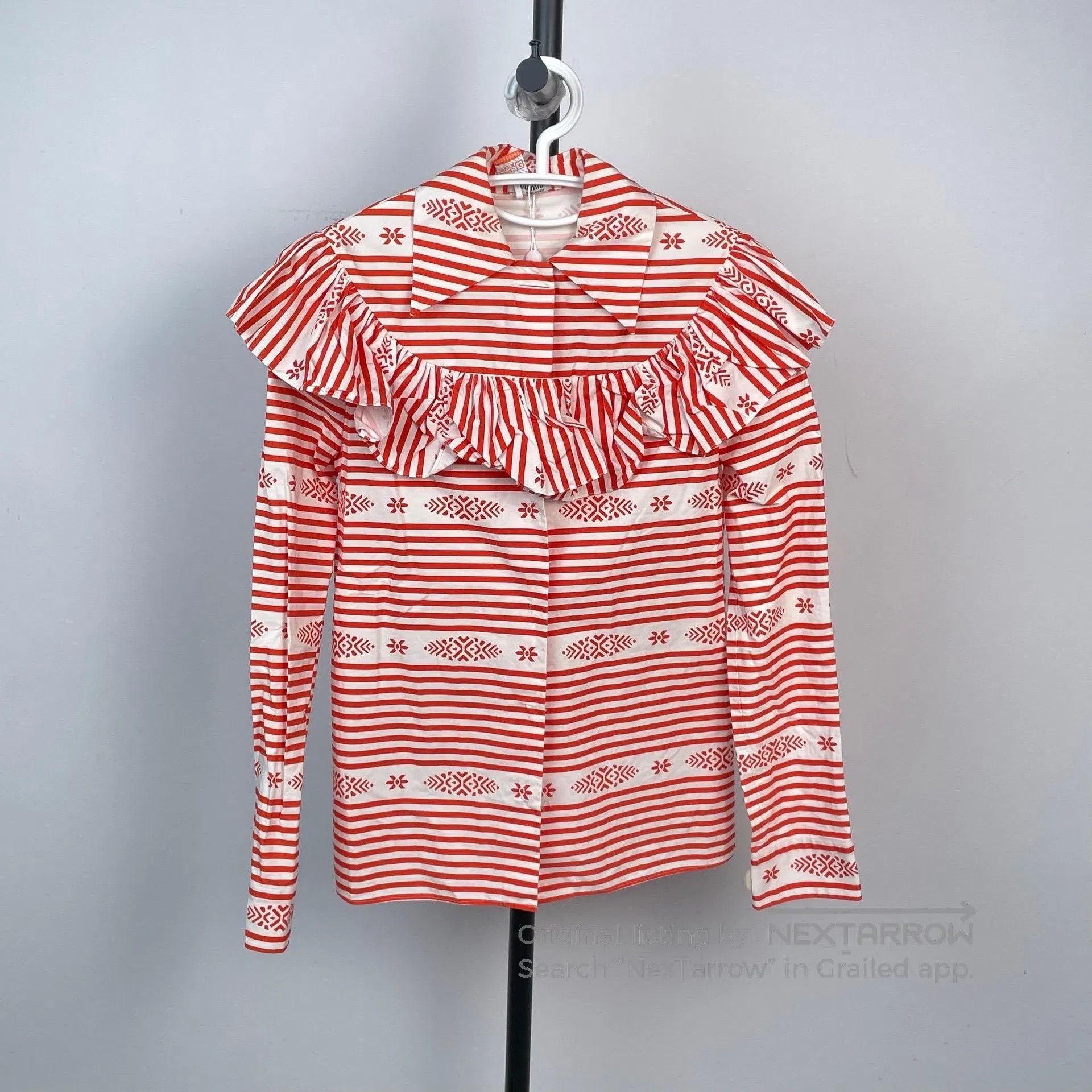 Miu Miu Miu Miu Red Color Block Striped Flowered Long Sleeve Knit Size XS / US 0-2 / IT 36-38 - 1 Thumbnail