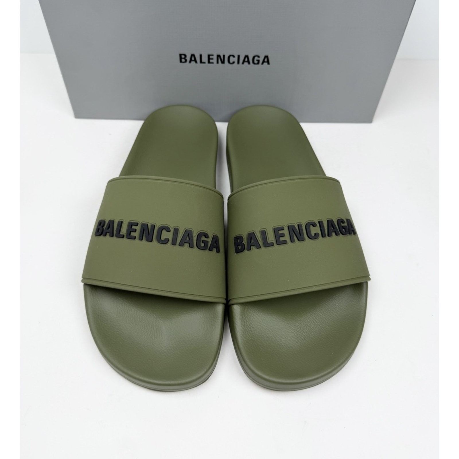 Balenciaga Size 41EU/8US - Balenciaga Olive Green Pool Slides NEW Size US 8 / EU 41 - 3 Thumbnail