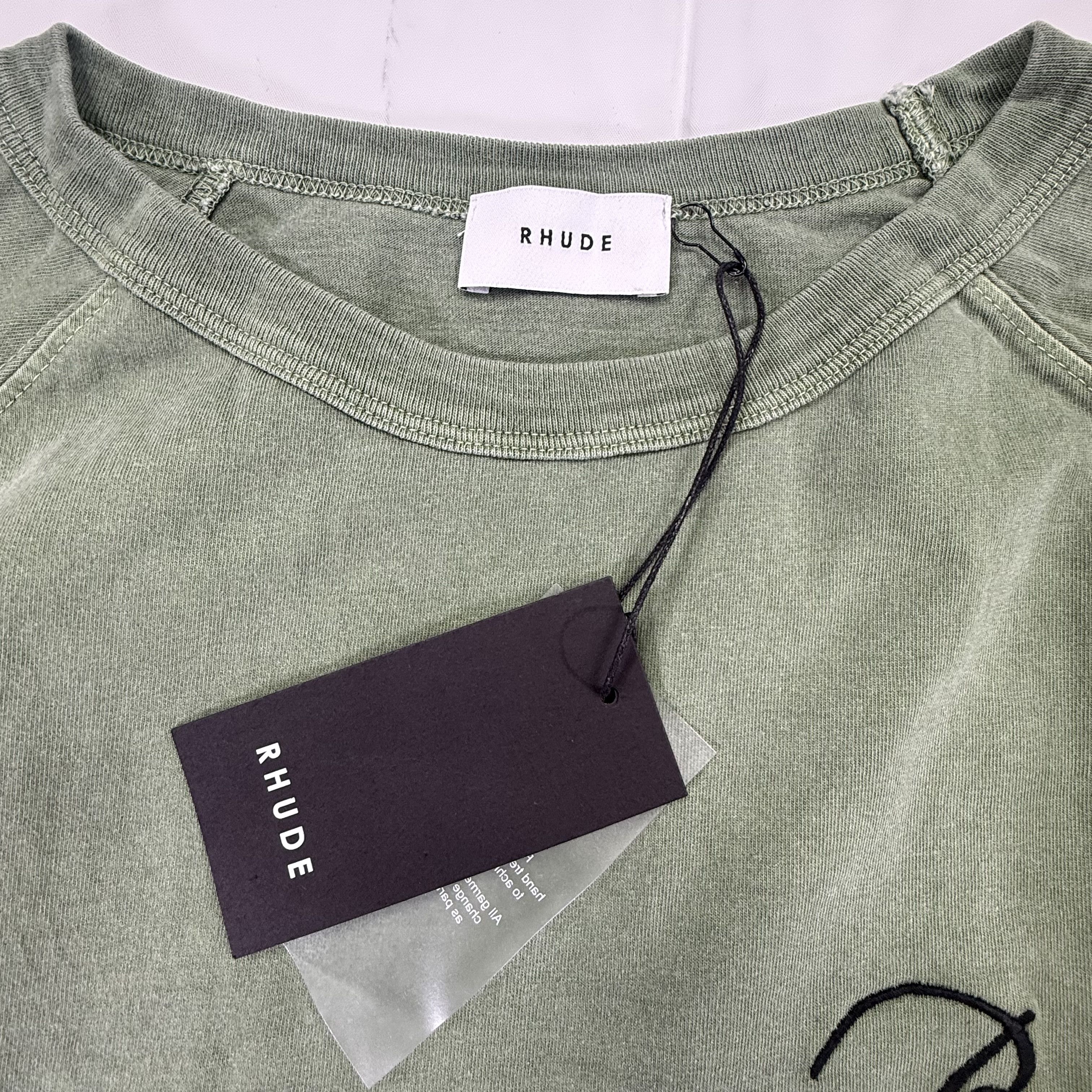 Rhude Rhude Script Logo Raglan T-Shirt Sage Green Washed 2XL Size US XXL / EU 58 / 5 - 7 Thumbnail