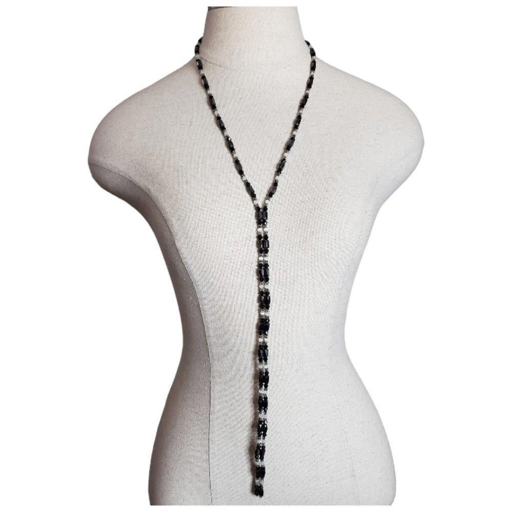 Designer Hematite and Glass Beaded 40" Open Versatile Necklace Size ONE SIZE - 1 Thumbnail