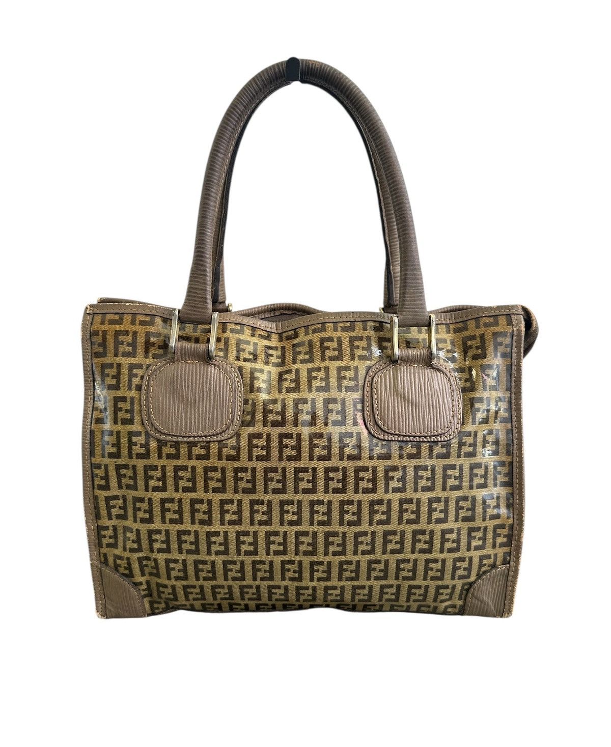 Fendi Monogram Leather Tote Bag in Beige, Women's