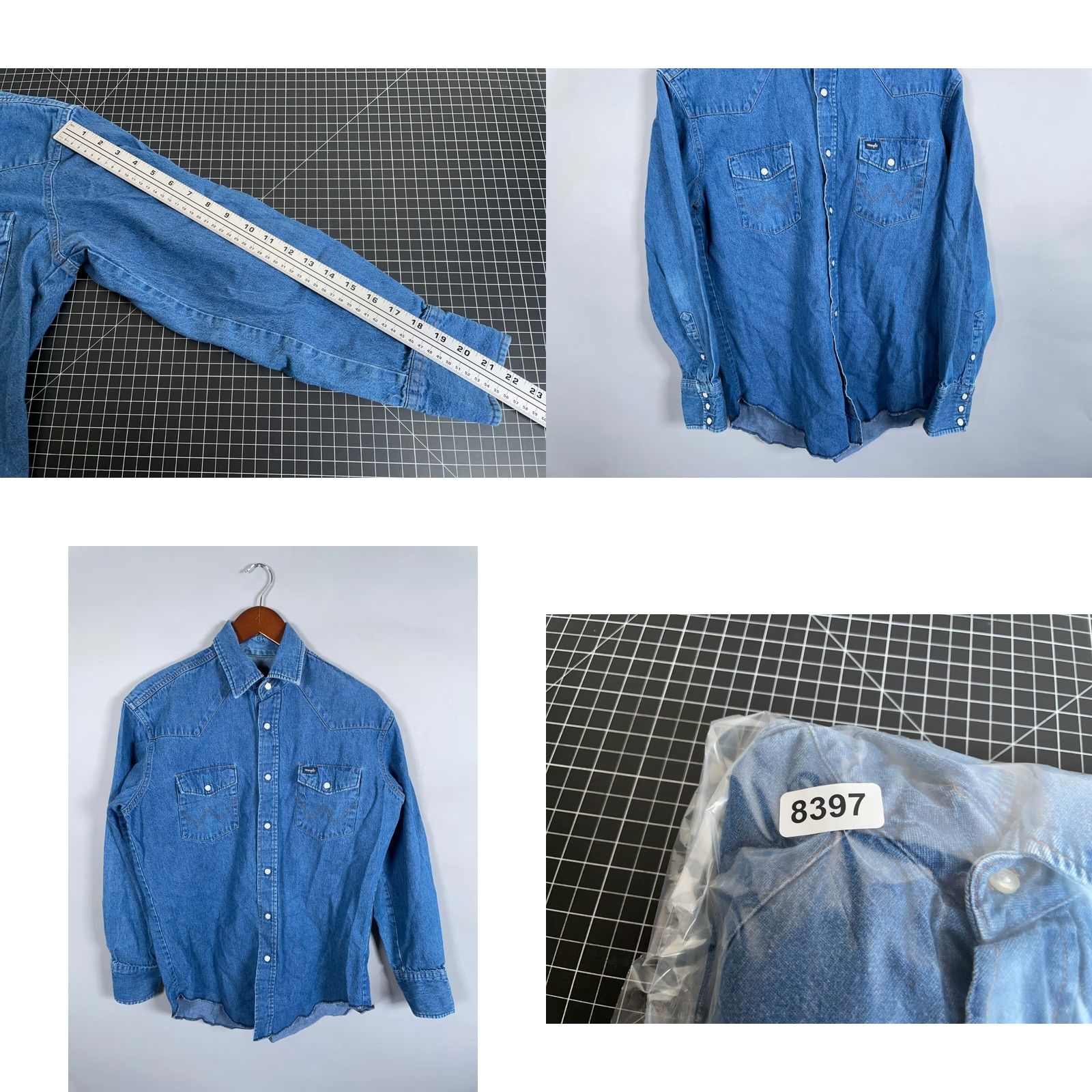 Wrangler VINTAGE Wrangler Denim Western Shirt Mens Medium Blue Pearl Snap Rockabilly Cowboy Shirt Men Pearl Snap Western Denim Size US M / EU 48-50 / 2 - 8 Thumbnail