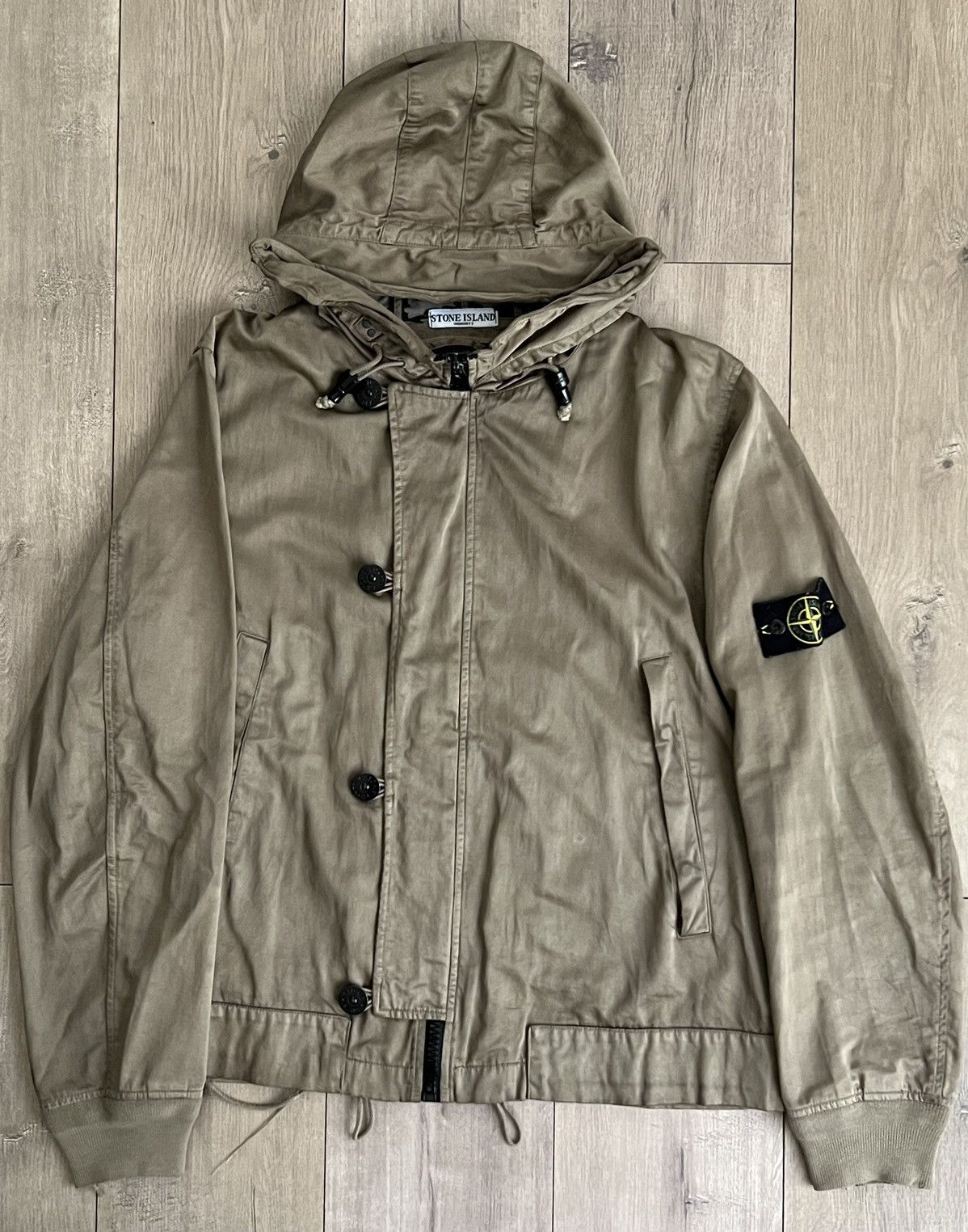 image of Stone Island Raso Gommato Zipup Vintage Runway Bomber Jacket in Dark Tan, Men's (Size XL)