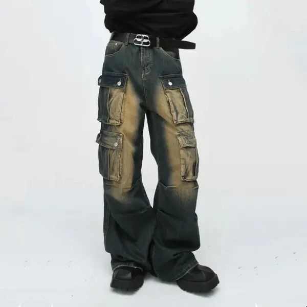 VIBE Retro washed distressed workwear loose wide leg jeans Size US 32 / EU 48 - 4 Thumbnail