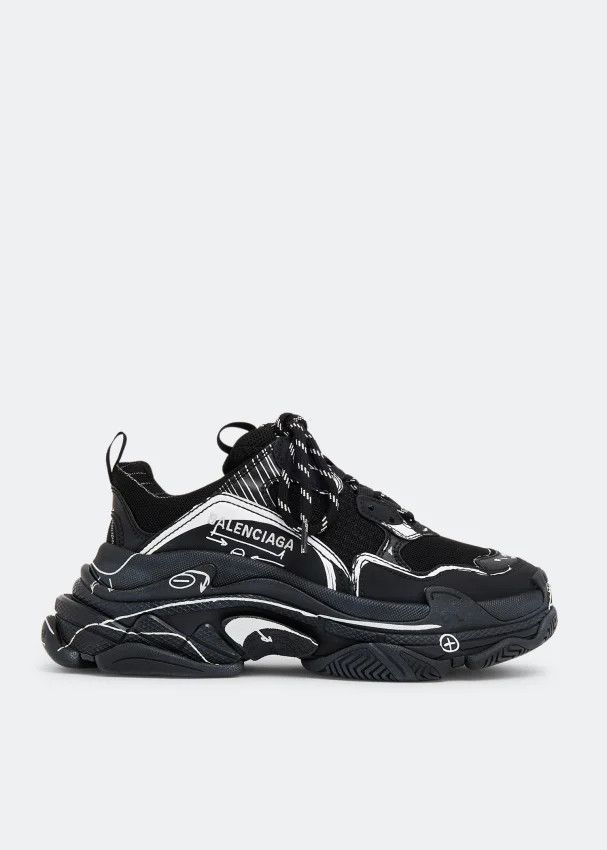 Balenciaga o1mt1gz0824 Triple S Sketch Sneaker in Black Size US 12 / EU 45 - 1 Thumbnail