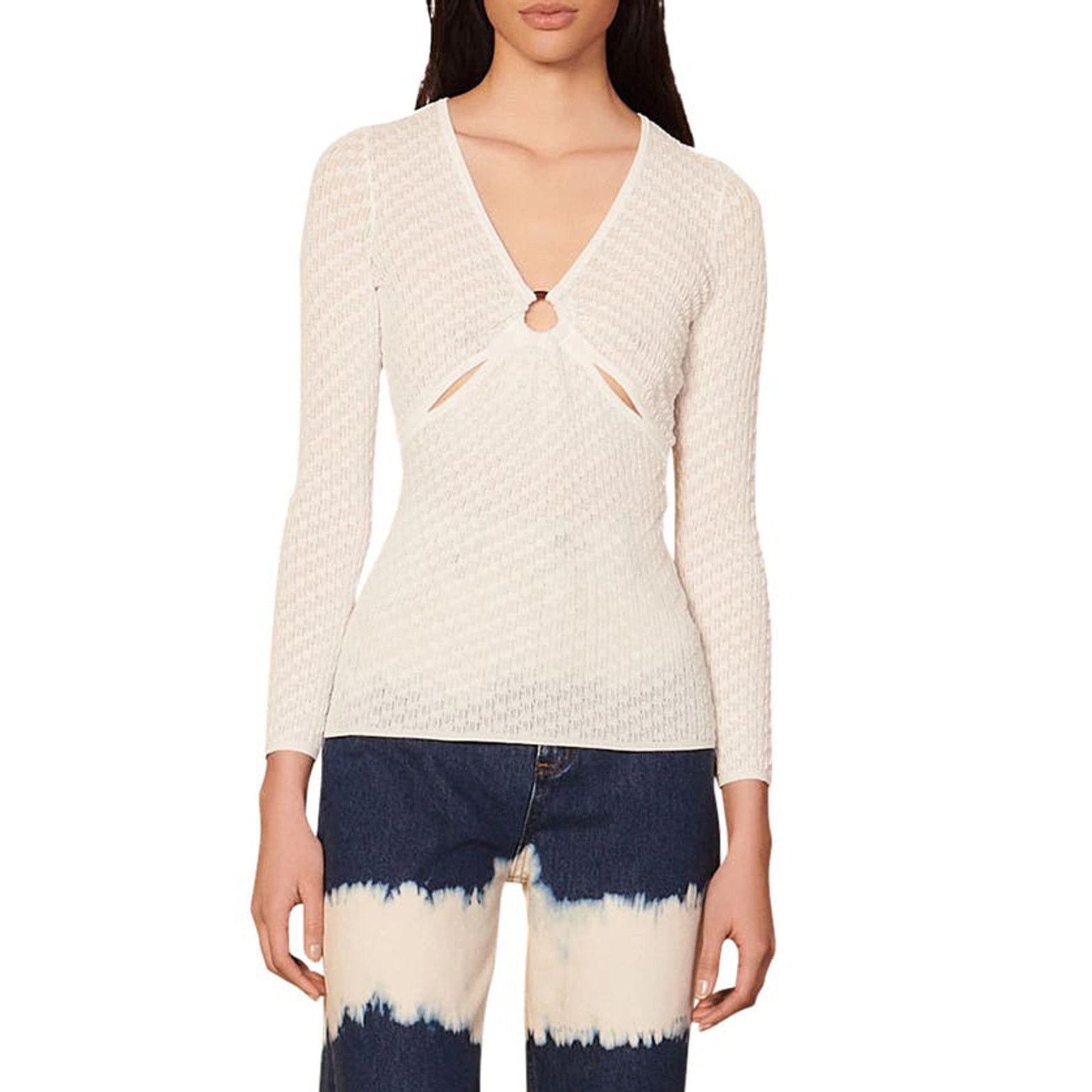 Sandro Sandro Tahys Pointelle Ring Top Size L / US 10 / IT 46 - 2 Thumbnail
