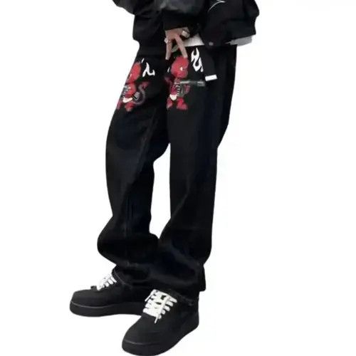 Japanese Brand Devil Graphic Painted Black Baggy Denim Jeans Size US 32 / EU 48 - 1 Thumbnail
