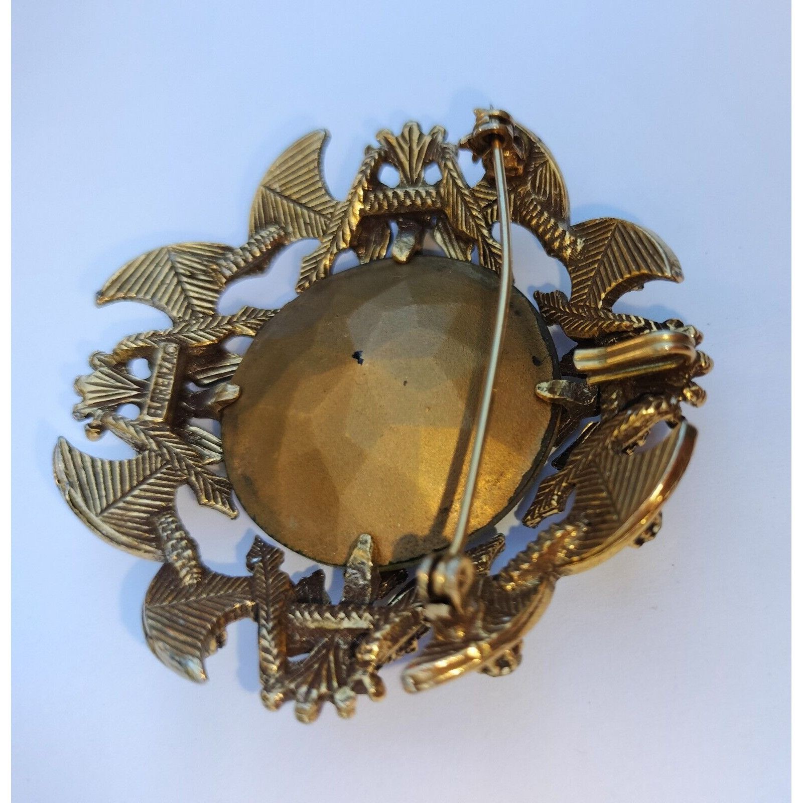 Vintage Florenza Brooch Cognac Faceted Glass AB Stones Coat Arms Pen Size ONE SIZE - 16 Thumbnail
