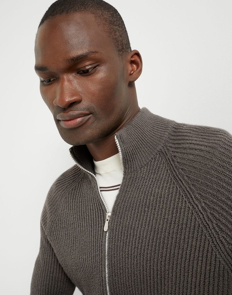 Brunello Cucinelli o1la1rc1a0326 English Rib Zip Cardigan in Dark Grey Size US S / EU 44-46 / 1 - 3 Thumbnail