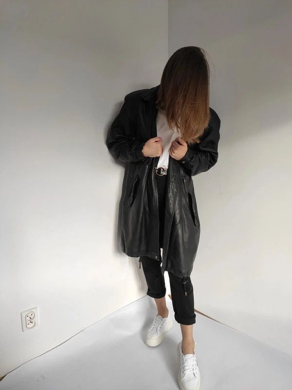 Leather Unique 90s Vintage Leather Coat Size M / US 6-8 / IT 42-44 - 1 Thumbnail