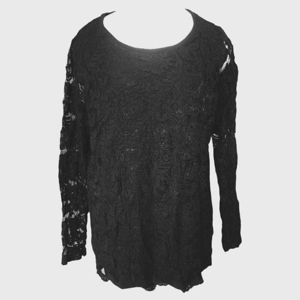 Chicos CT1528 Chico's Black Lace Front Long Sleeve Top XL Size XL / US 12-14 / IT 48-50 - 1 Thumbnail