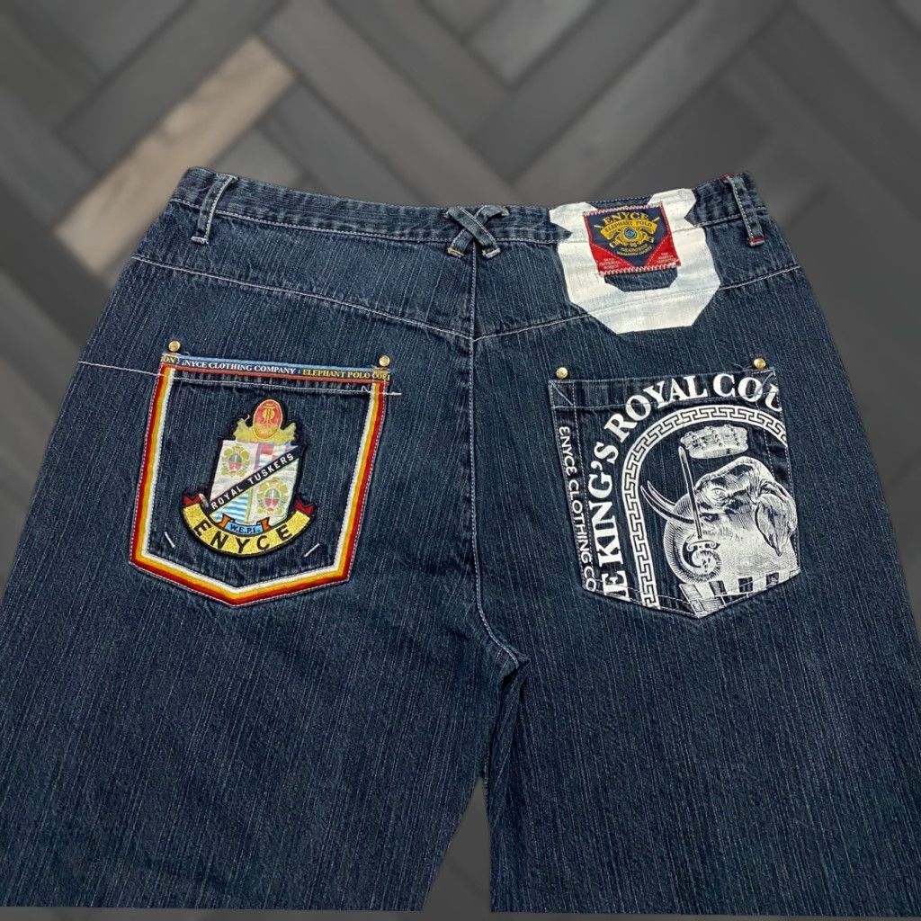 Enyce VINTAGE Enyce Jeans Wide-Leg Logo Embroidered Men 42 Blue Denim 5-Pocket Distressed Relaxed Spring Summer Fall Winter Mens Size US XL / EU 56 / 4 - 1 Thumbnail