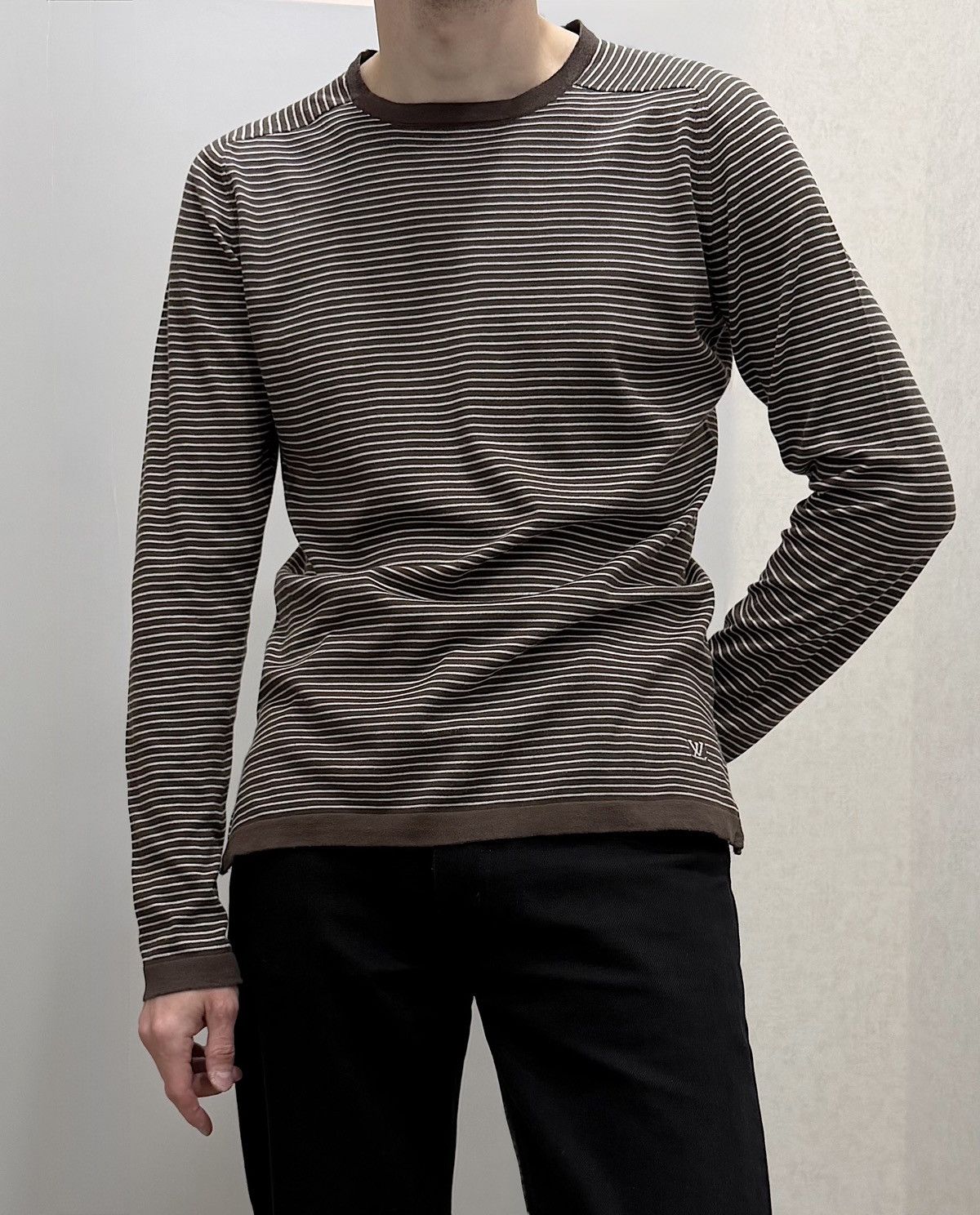 Louis Vuitton LOUIS VUITTON 2007 Striped LV Logo Cotton Sweater Jacobs Size US M / EU 48-50 / 2 - 2 Thumbnail