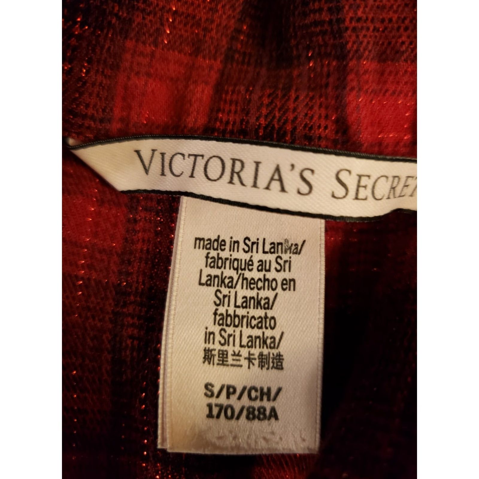 Victoria's Secret VINTAGE Victoria’s Secret Pajama Set Small Metallic Red Black Plaid 2 Piece L/S & Pants Size 28" / US 6 / IT 42 - 4 Thumbnail
