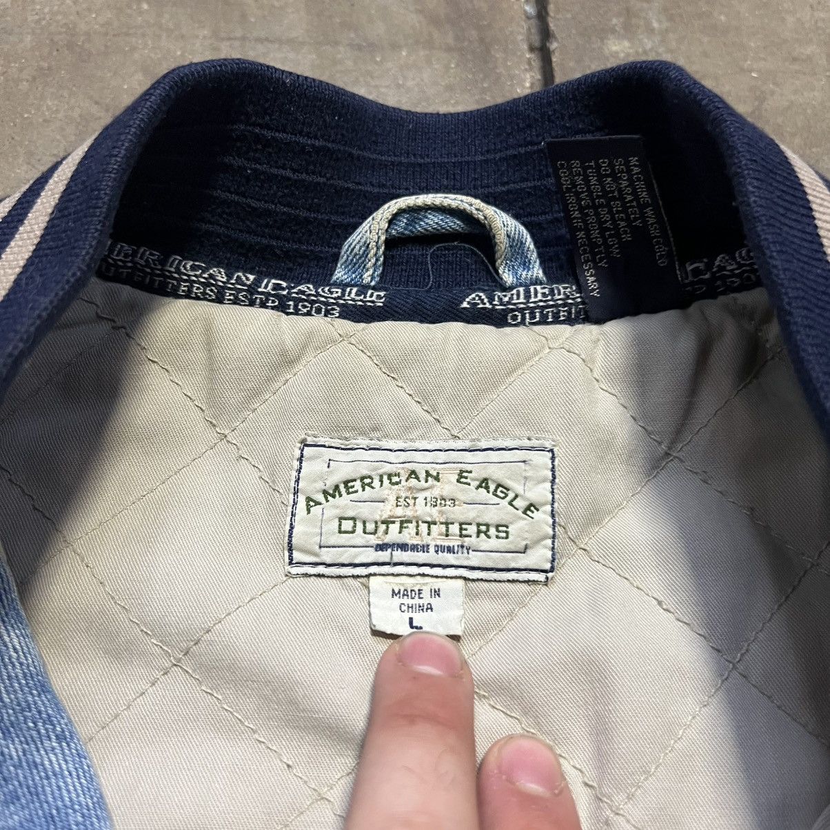 American Eagle Outfitters Vintage American Eagle Denim Bomber Jacket Varsity Faded Y2K Size US L / EU 52-54 / 3 - 10 Thumbnail