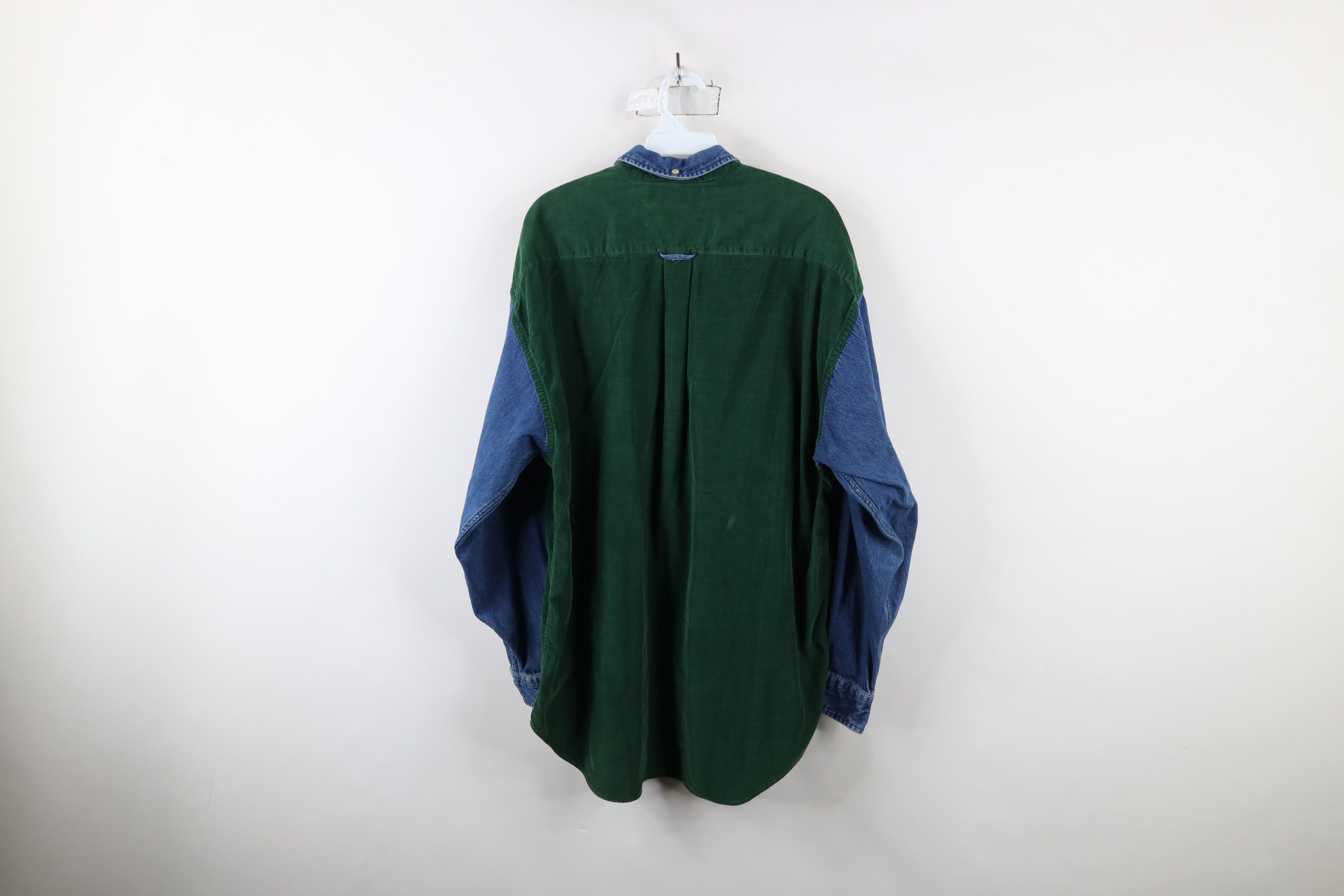 Vintage Vintage 90s Streetwear Block Denim Corduroy Button Shirt Size US L / EU 52-54 / 3 - 9 Thumbnail