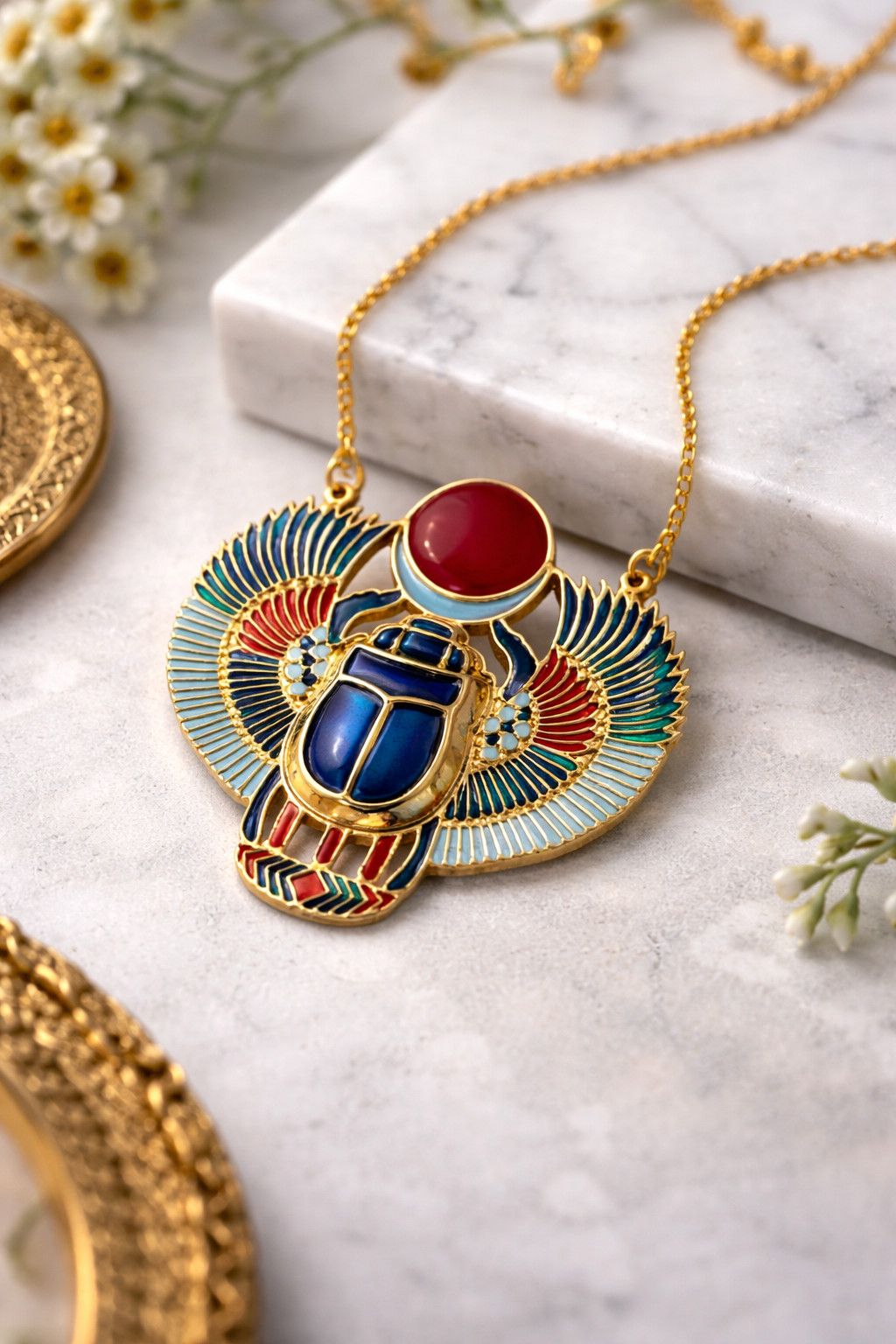 Other Handmade Egyptian scarab necklace with wings red sun disc Size ONE SIZE - 1 Thumbnail