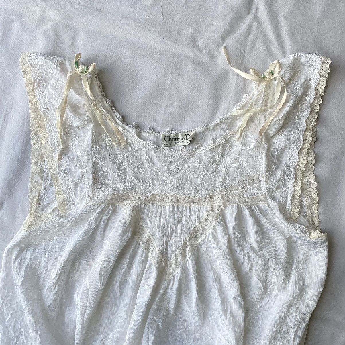 Dior × Vintage Dior Vintage Lace Trimmed White Lingerie Nightgown Dress Size M / US 6-8 / IT 42-44 - 11 Thumbnail