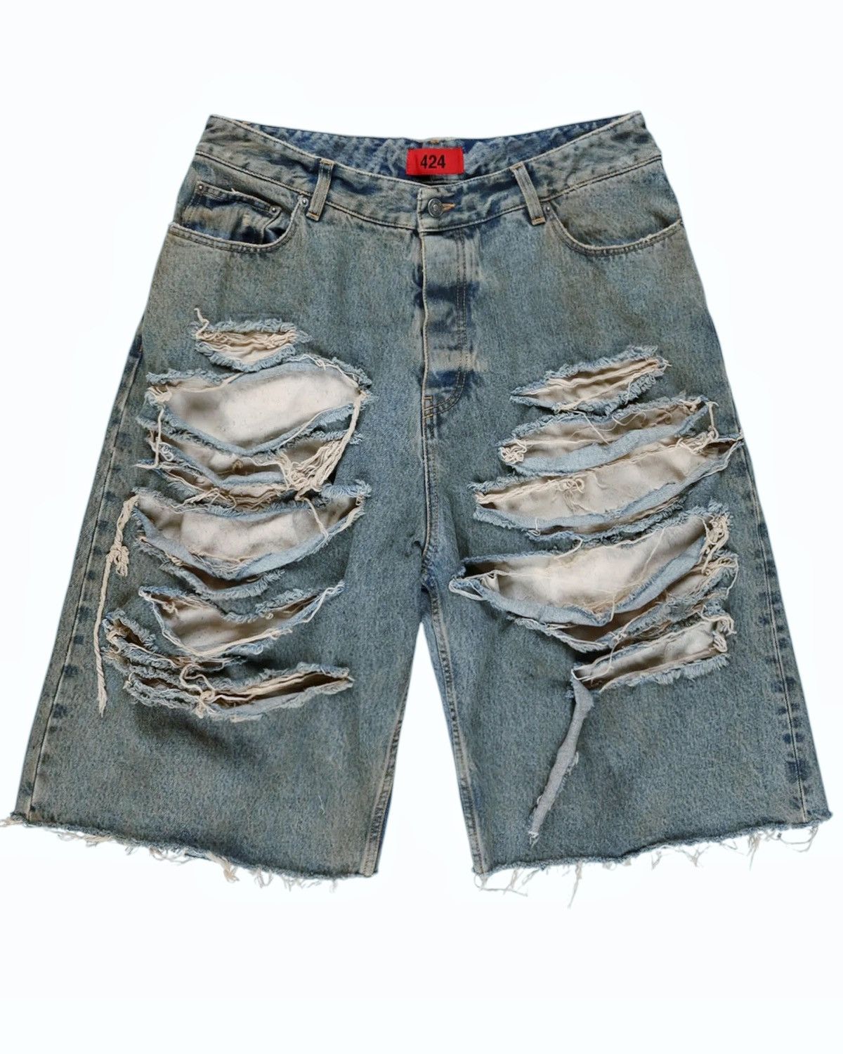 424 Rare Big Daddy Thrashed Ripped Denim Short Size US 36 / EU 52 - 1 Thumbnail