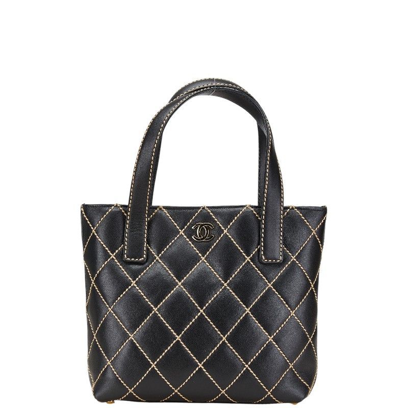 Chanel Chanel Lambskin Coco Mark Wild Stitch Tote Bag 7 Leather Tote Bag in Black, Women's
