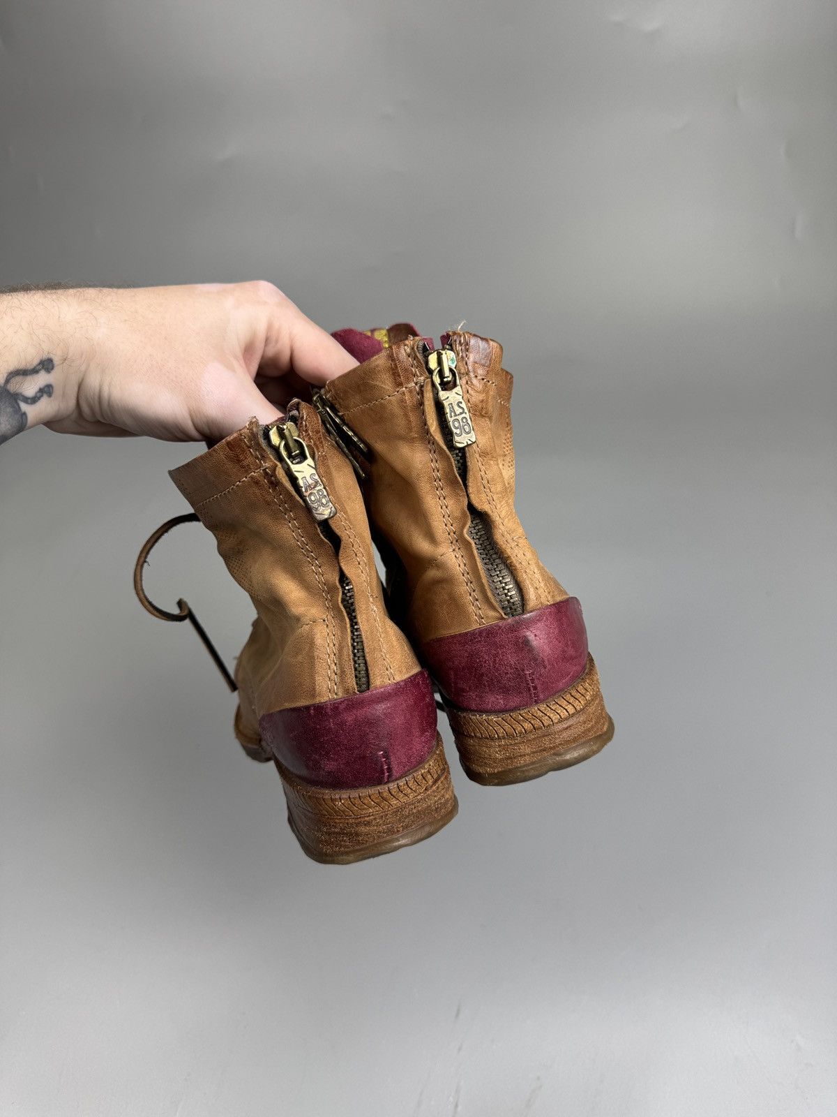 A.S.98 A.S.98 Italy Leather Lace-Up Brown Boho Boots (YG026) Size US 7 / IT 37 - 7 Thumbnail