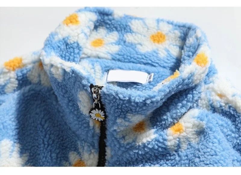 Other Daisy Floral Graphic Blue Fleece Jacket Size US L / EU 52-54 / 3 - 6 Thumbnail