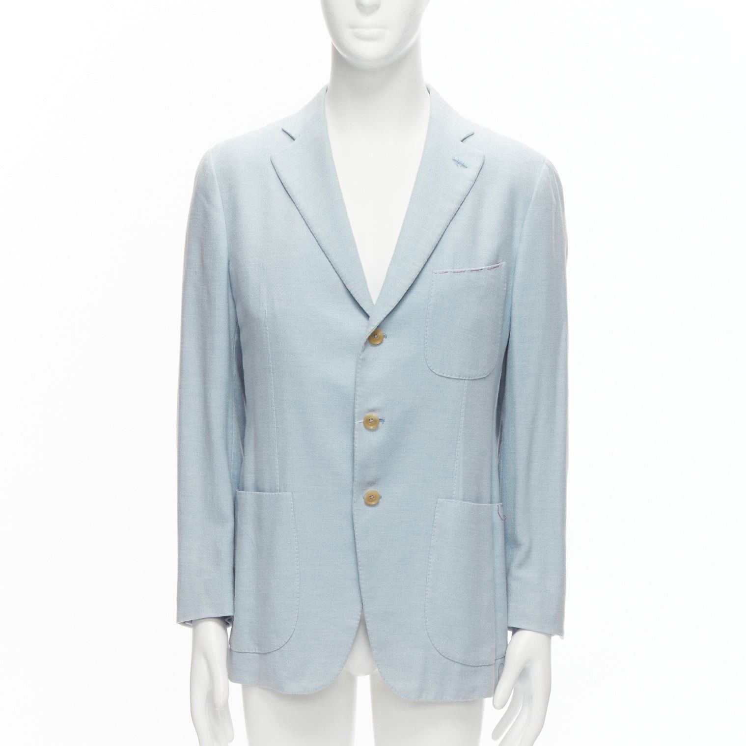 Isaia new ISAIA Dustin 100% cotton light blue topstitch collar 3 pockets blazer IT50 L Size 50R - 1 Thumbnail