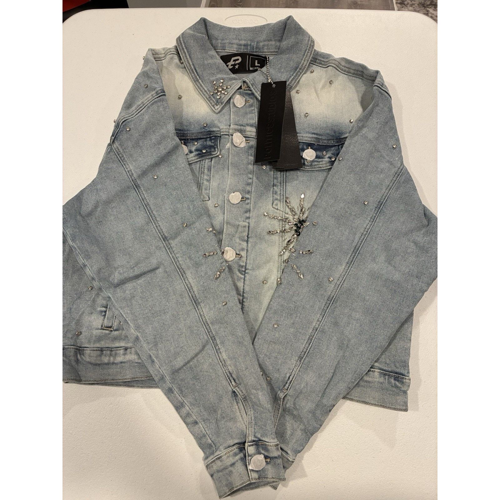 Pltx Blue Rhinestone Studded Collared Pocket Button Jacket L, Men's — image 2 of 5