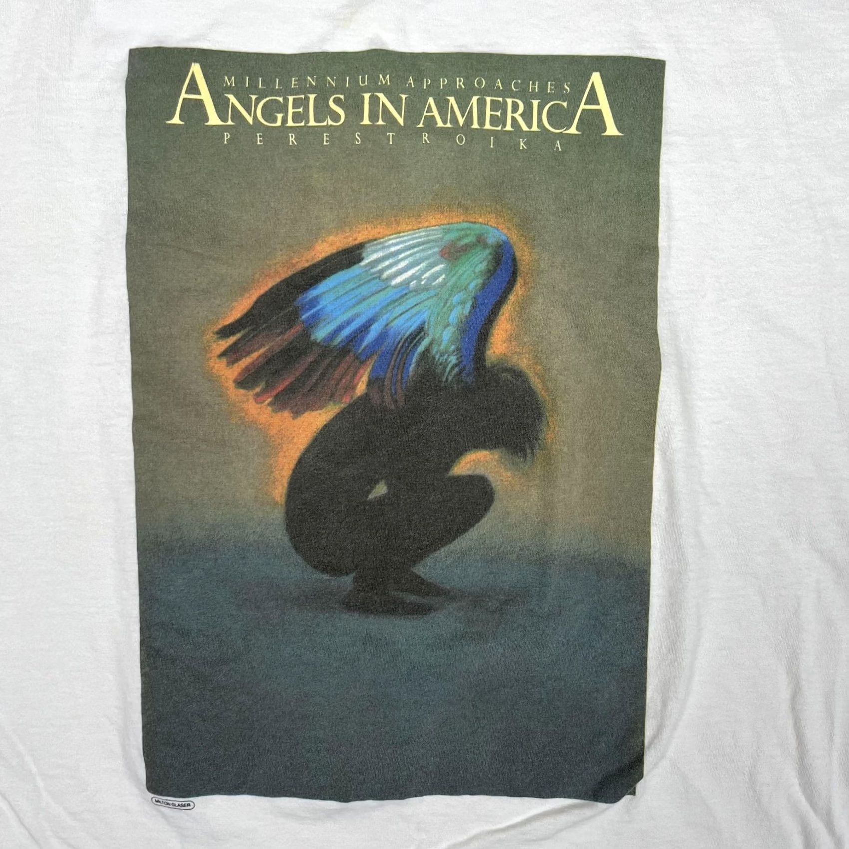 Jerzees VINTAGE Angels In America T-Shirt Mens XL White Milton Glaser Theater Graphic Nike Size US XL / EU 56 / 4 - 2 Thumbnail
