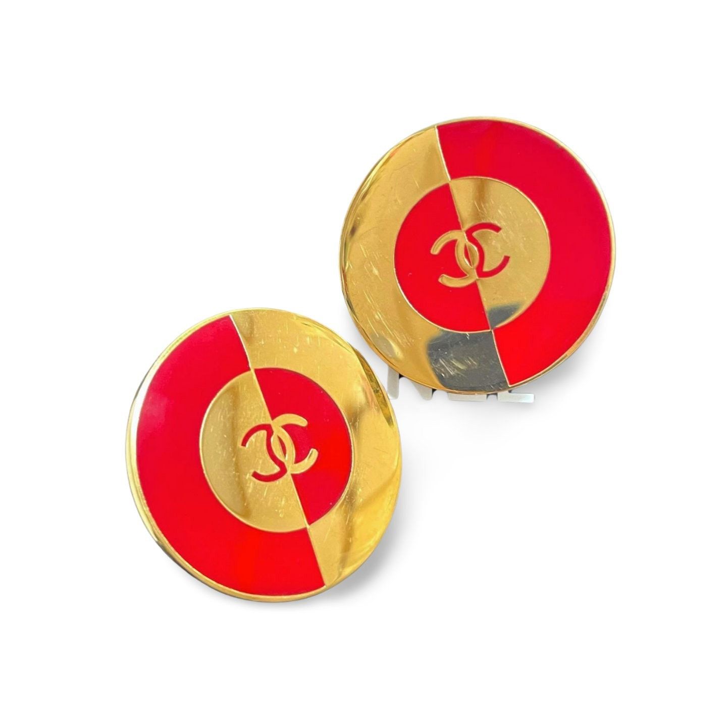 Chanel Vintage CHANEL red and gold round geometric design earrings Size ONE SIZE - 2 Thumbnail