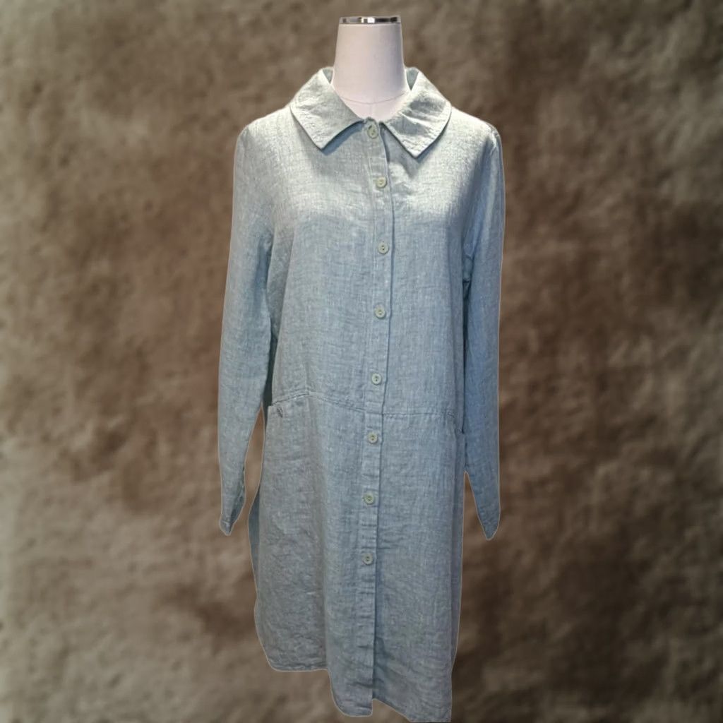 FLAX FLAX Shirt Dress Womens Small Blue 100% Linen Button Front Collared Pockets Shirt Dress Womens Small Blue Linen Button Front Collared Pockets Size S / US 4 / IT 40 - 1 Thumbnail