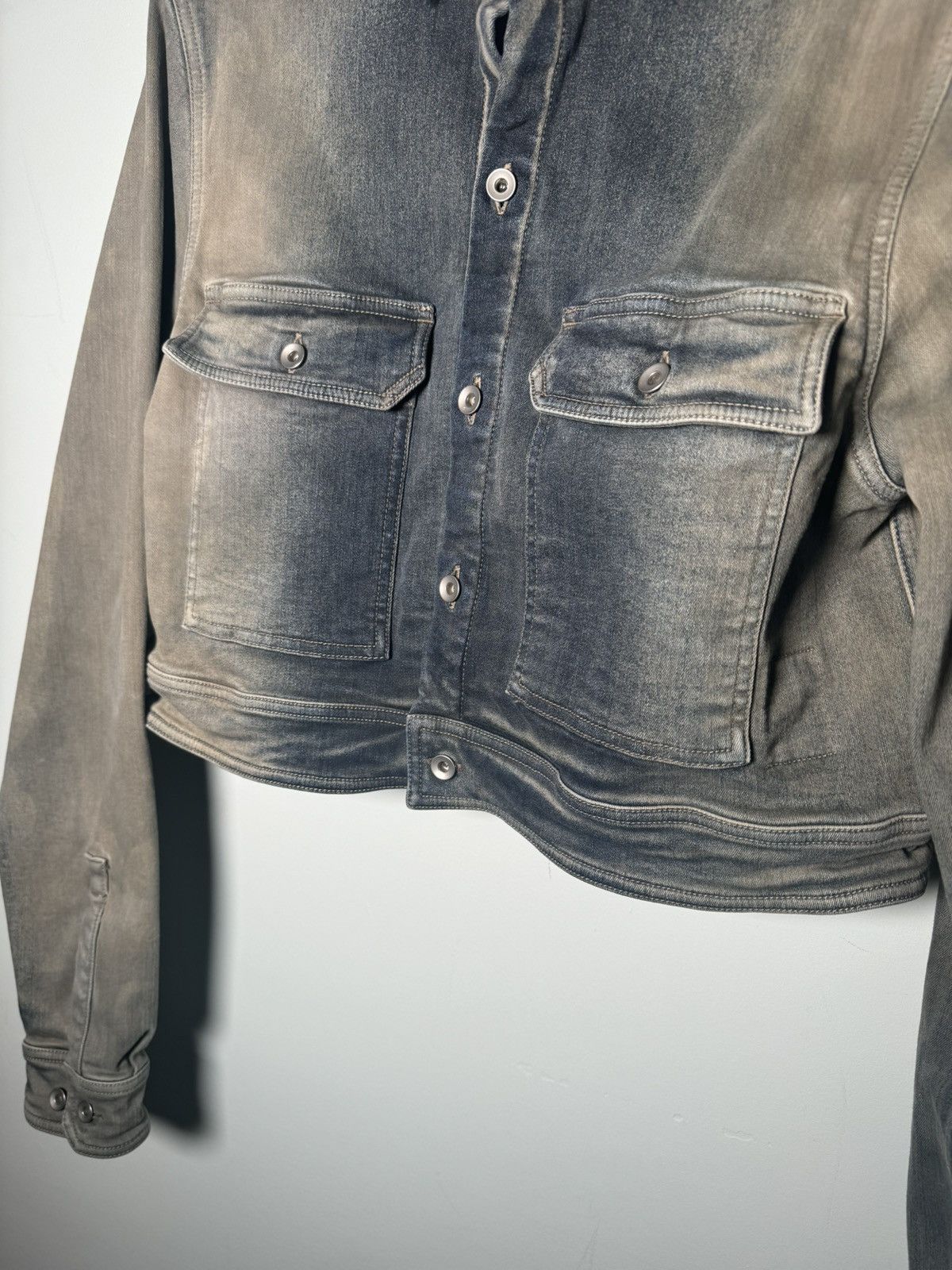 Rick Owens DRKSHDW Blue Brown Cropped Denim Jacket