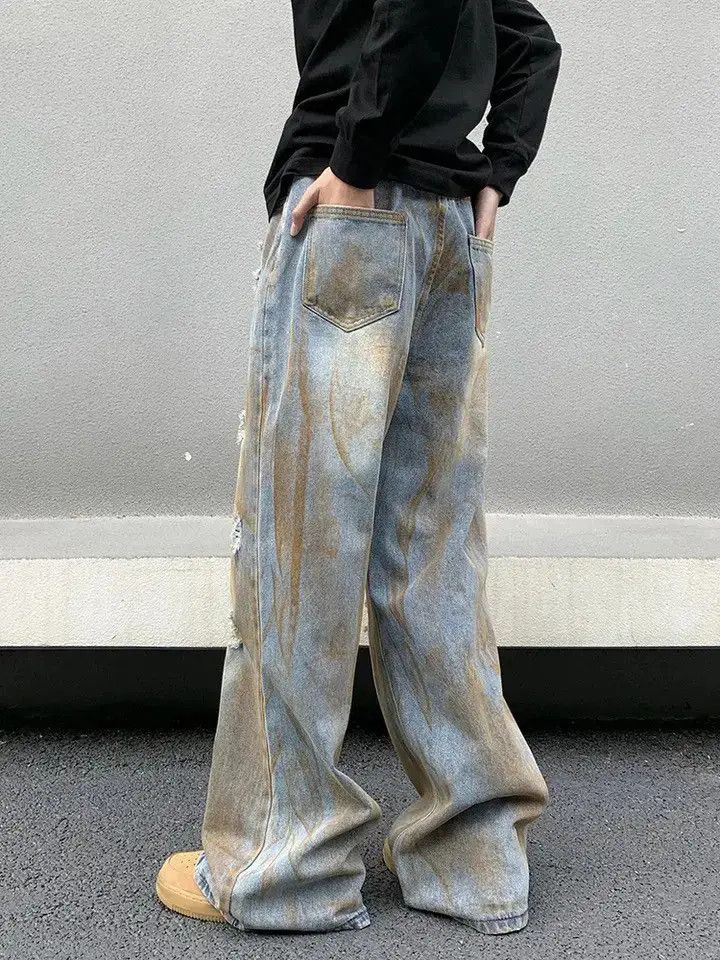 Japanese Brand × Jean Dirty Washed Streetwear Baggy Straight Jeans Pants Size US 30 / EU 46 - 3 Thumbnail