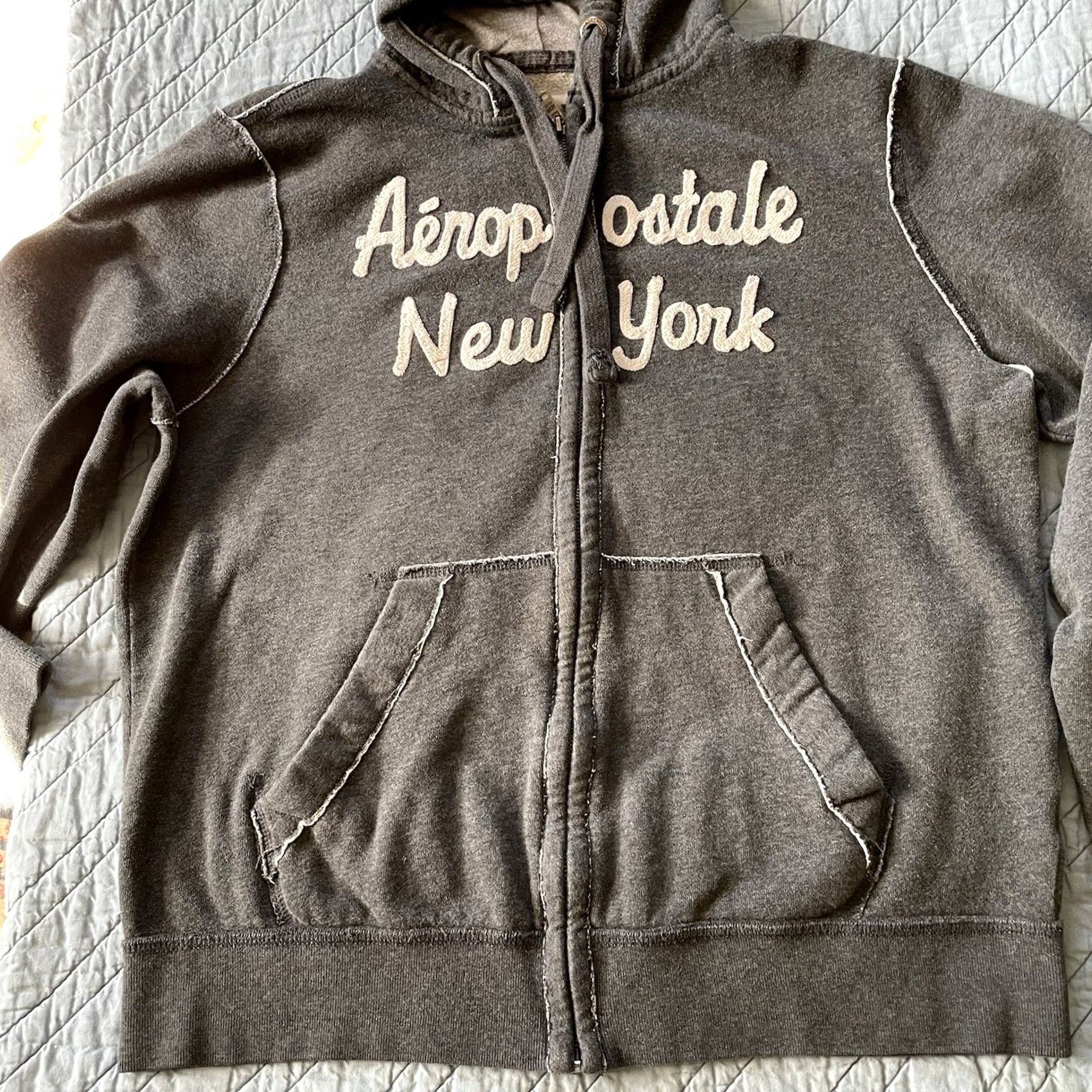 Aeropostale VINTAGE Aeropostale Hoodie Men's L Gray Sweatshirt Y2K Grunge Skateboard Zip Full Zip Hooded Pockets Logo Embroidered Size US L / EU 52-54 / 3 - 6 Thumbnail