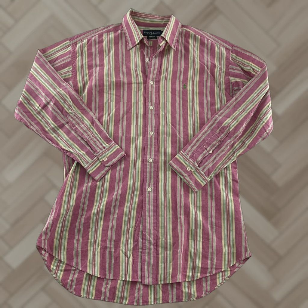 Polo Ralph Lauren VTG Polo Ralph Lauren Blake Striped Long Sleeve Button-Up Shirt Men's XL Pink Size US XL / EU 56 / 4 - 1 Thumbnail