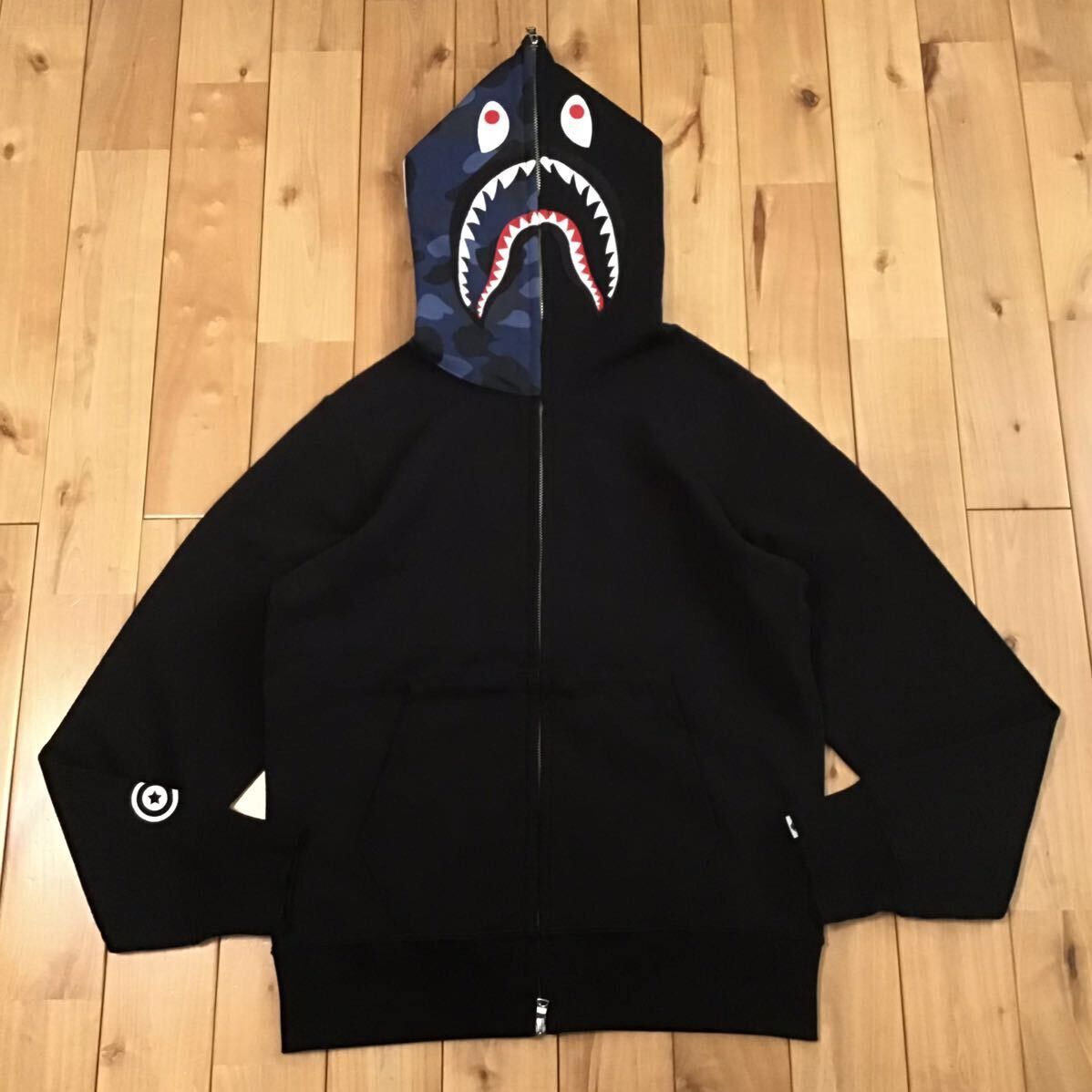 BAPE Blue camo x black shark full zip hoodie a bathing ape