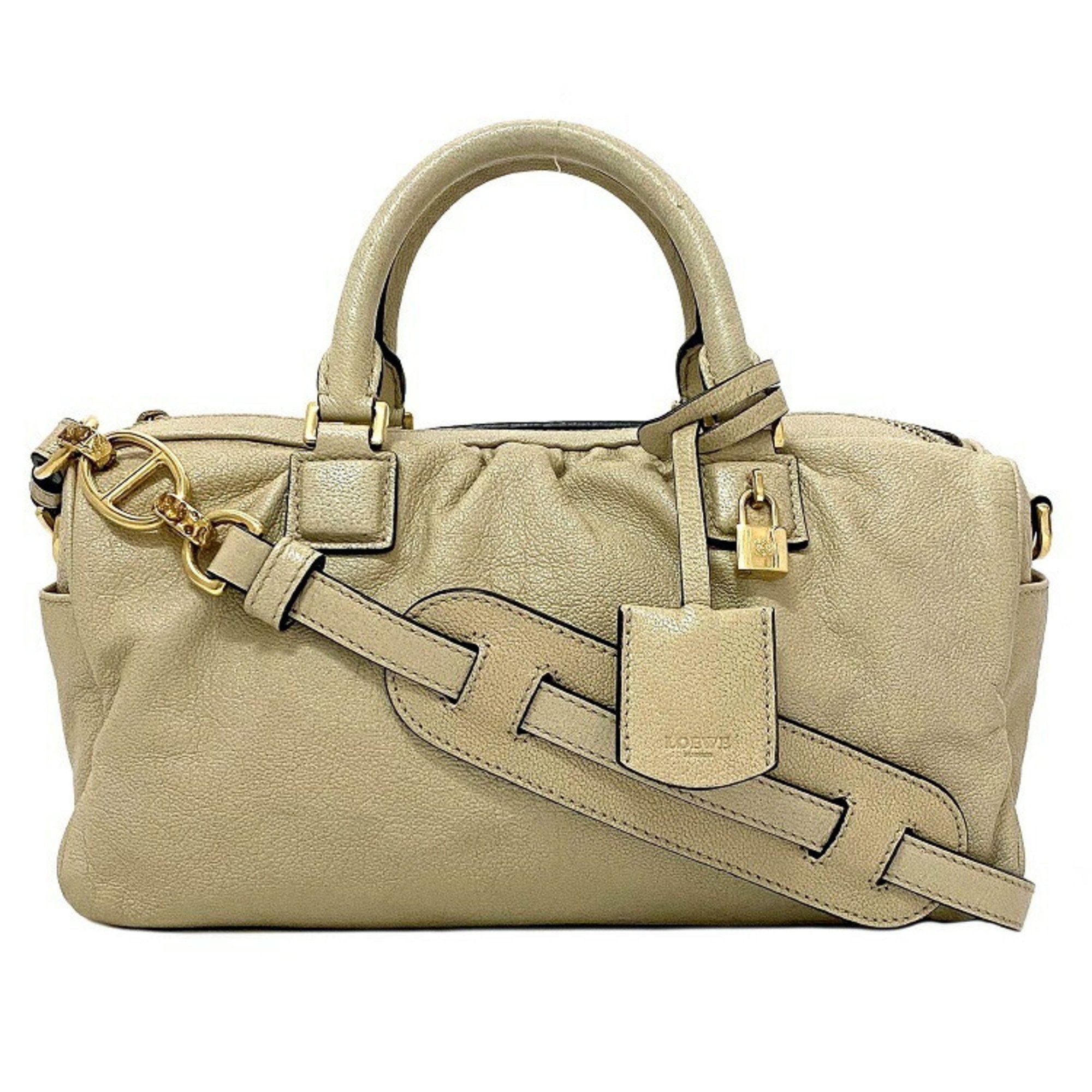 image of Loewe 2Way Gold Lame Anagram Leather Loewe Boston Handbag Champagne Women's in Black