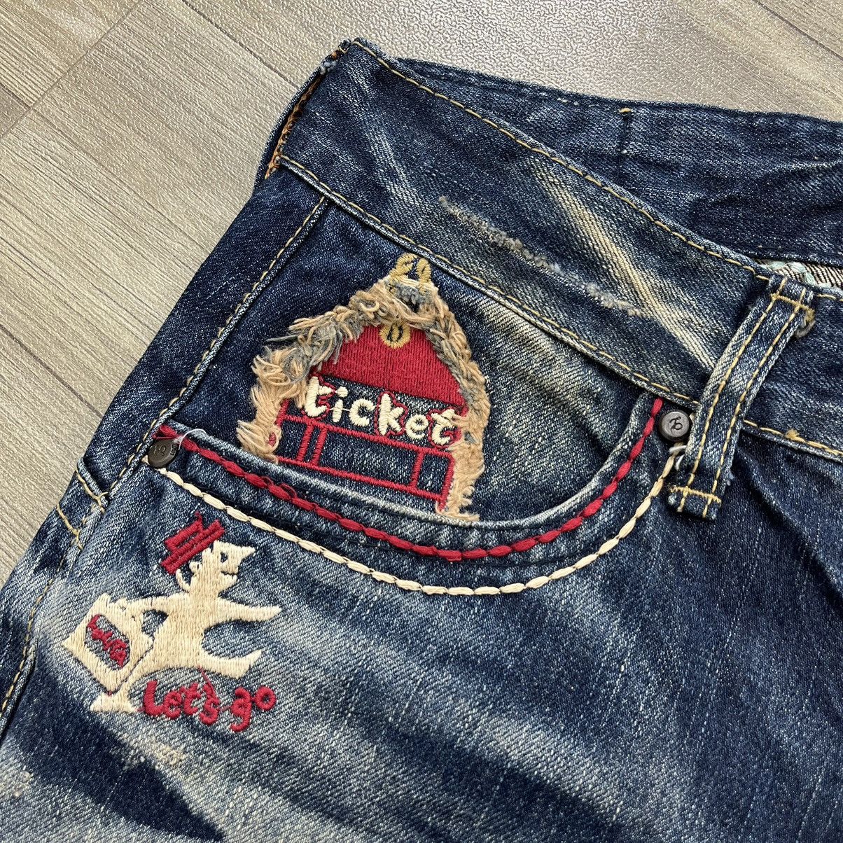 If Six Was Nine × Japanese Brand × Le Grande Bleu (L.G.B.) Vtg Lolita Embroidered Flare Jeans Faded Exotic Denim Y2K Size US 31 - 5 Thumbnail
